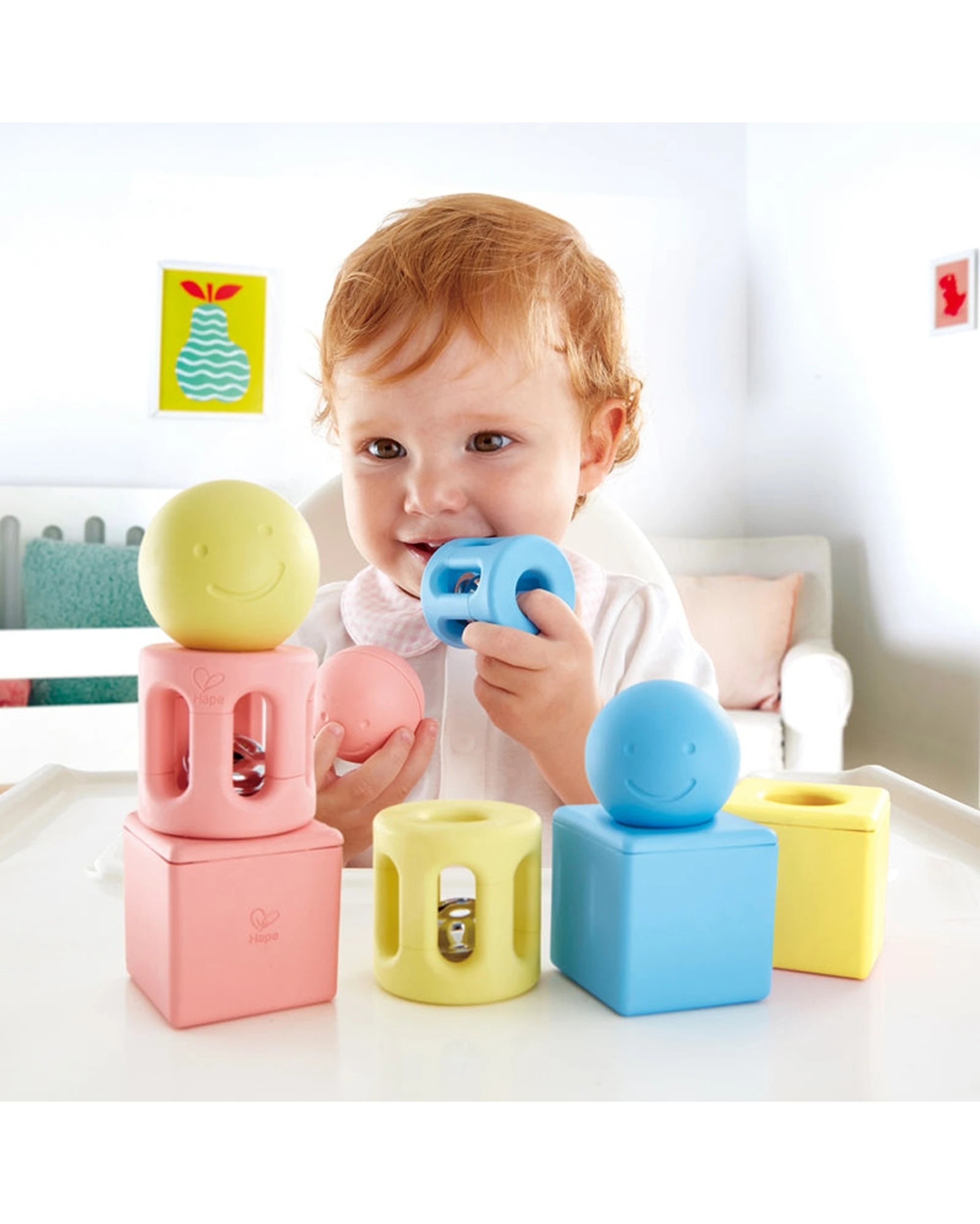 3 Hape Geometric Rattle Trio Rice Material Baby Toys Kids 3 Pack Set - Multi, 3 of 3