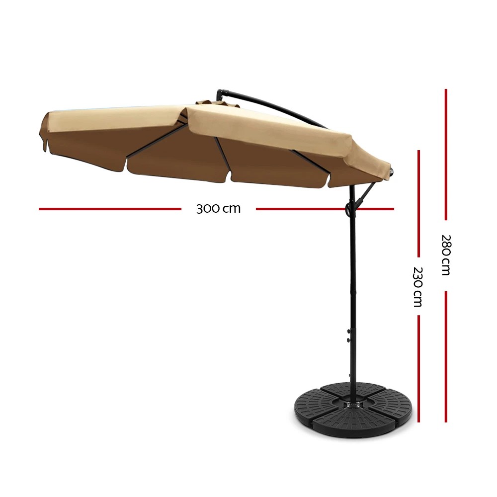 2 Instahut 3m Outdoor Umbrella w/Base Cantilever Garden Patio Beach - Beige, 2 of 6