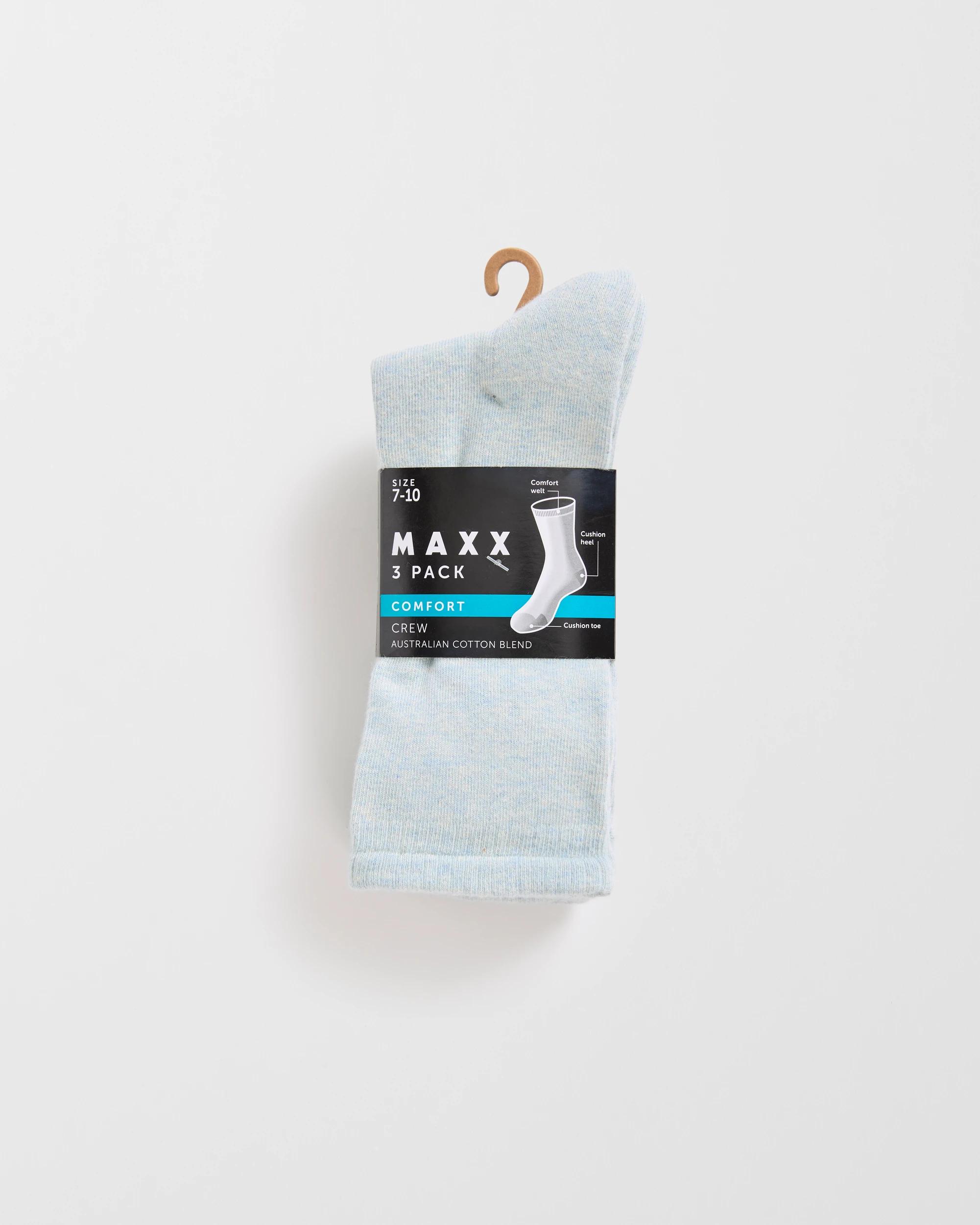 3 Maxx Australian Cotton Blend 3 Pack Comfort Crew Socks LIGHT BLUE MARLE, 3 of 3