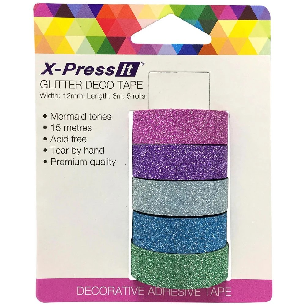 1 X-Press It Glitter Tape 12mm x 3m Mermaid 5 Pack, 1 of 3
