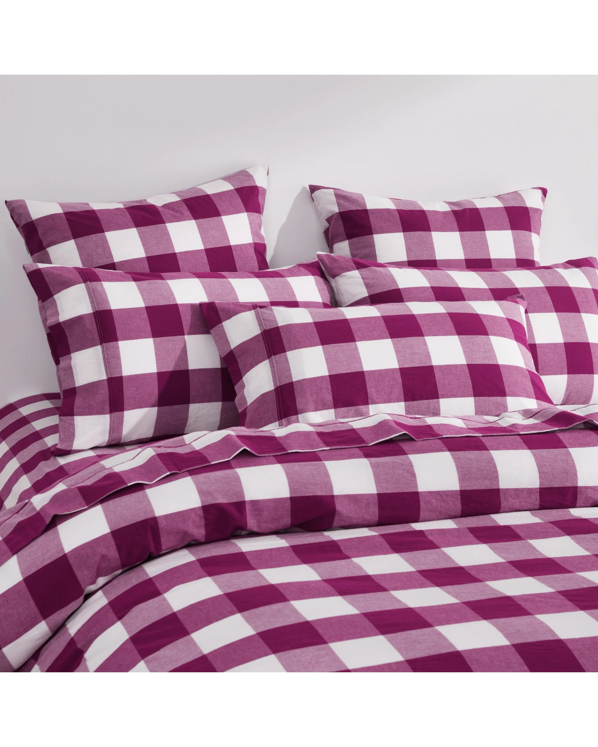 5 Dreamaker Remy Yarn Dyed Washed Cotton Checkered Sheet Set - Super King Bed - Berry, 5 of 5