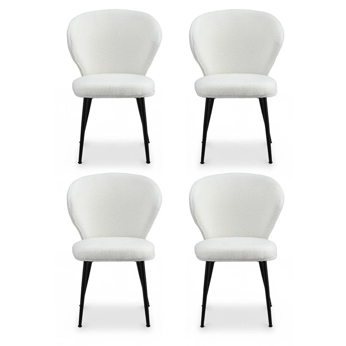 3 Artiss 4x Dining Chairs Sherpa Boucle Wing Back - White, 3 of 3