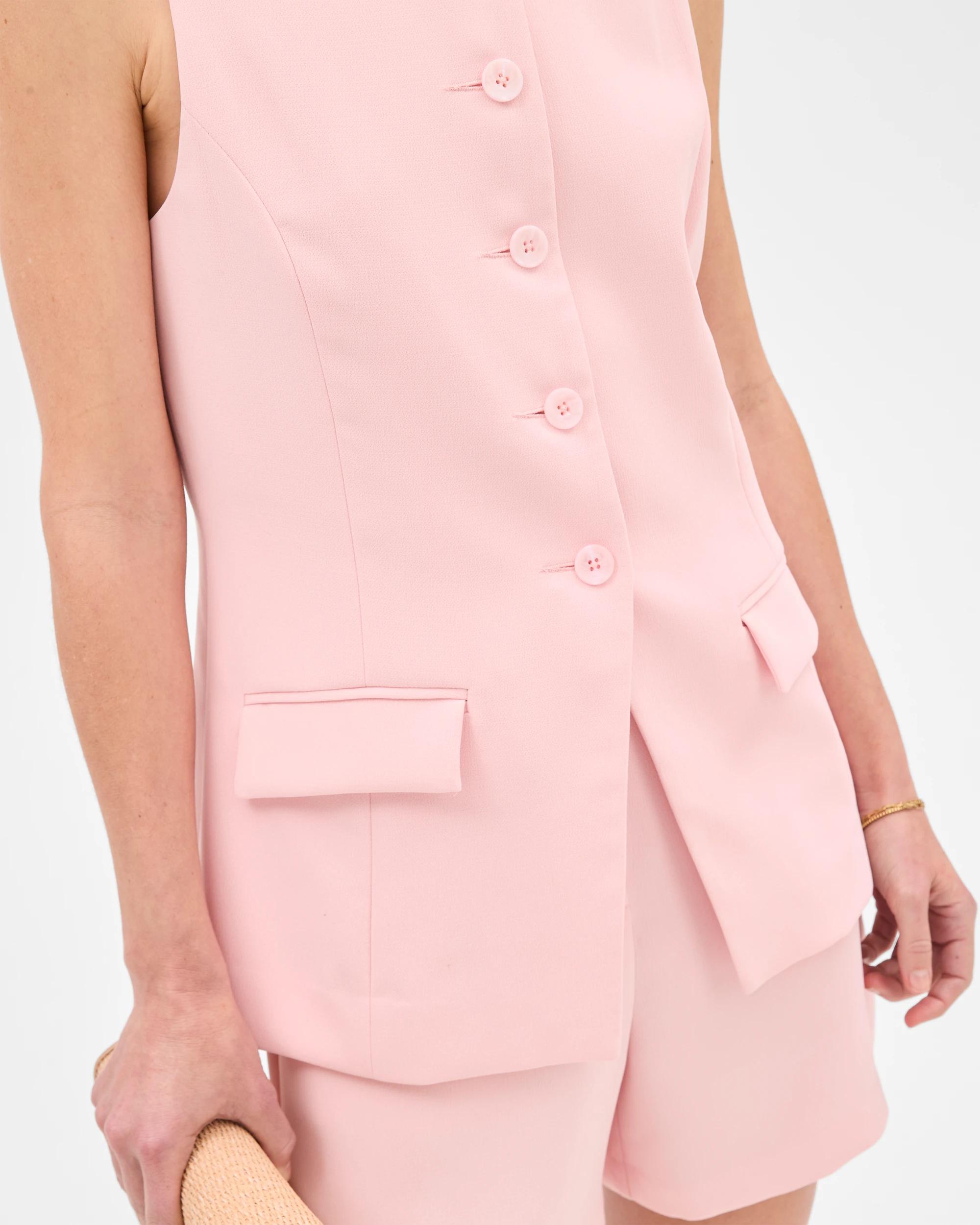 6 Crepe Tailored Button Front Vest - Preview PINK, 6 of 7