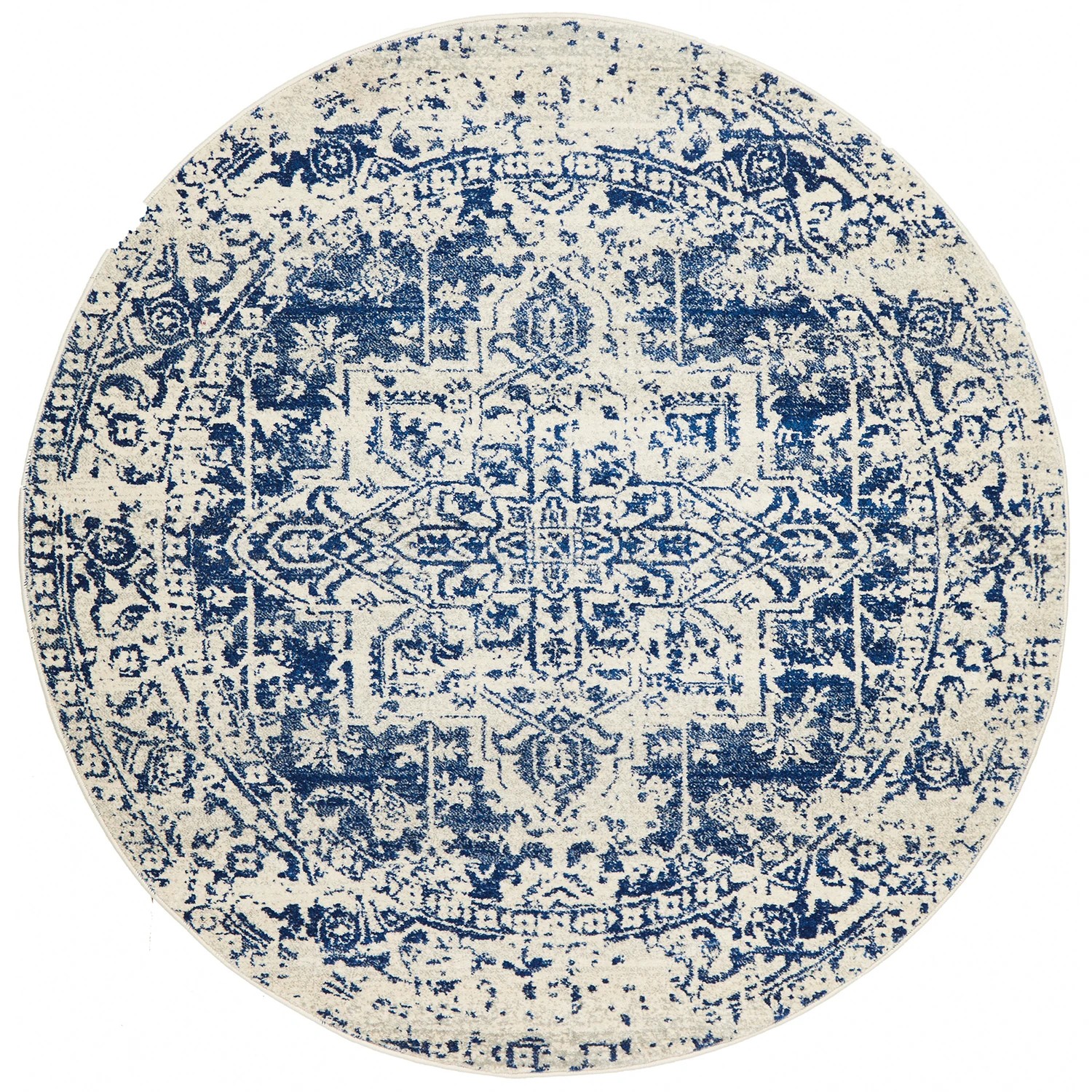 1 Common Ground Rugs Encore 253 150x150cm Round - Small Pet Friendly Rug - Blue, 1 of 7