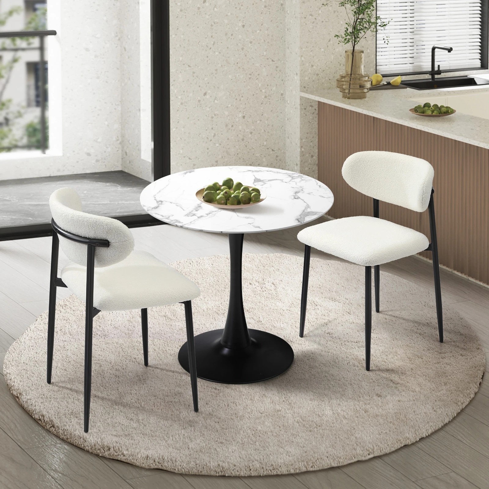 3 Oikiture 60cm Round Dining Table with 2x Dining Chairs Boucle - Multi, 3 of 9