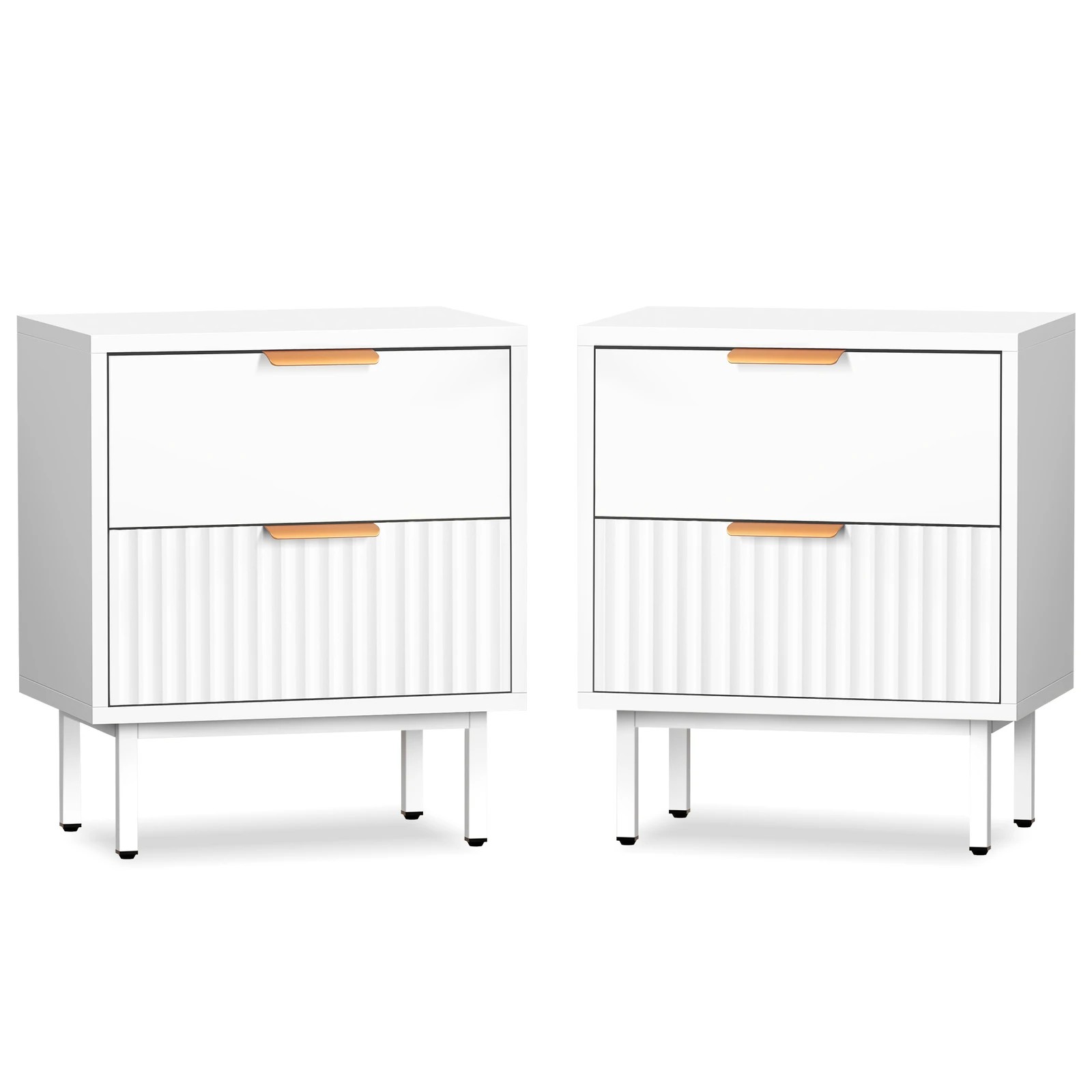 1 Alfordson 2× Bedside Table Nightstand 2 Drawers Side Storage Cabinet - White, 1 of 10