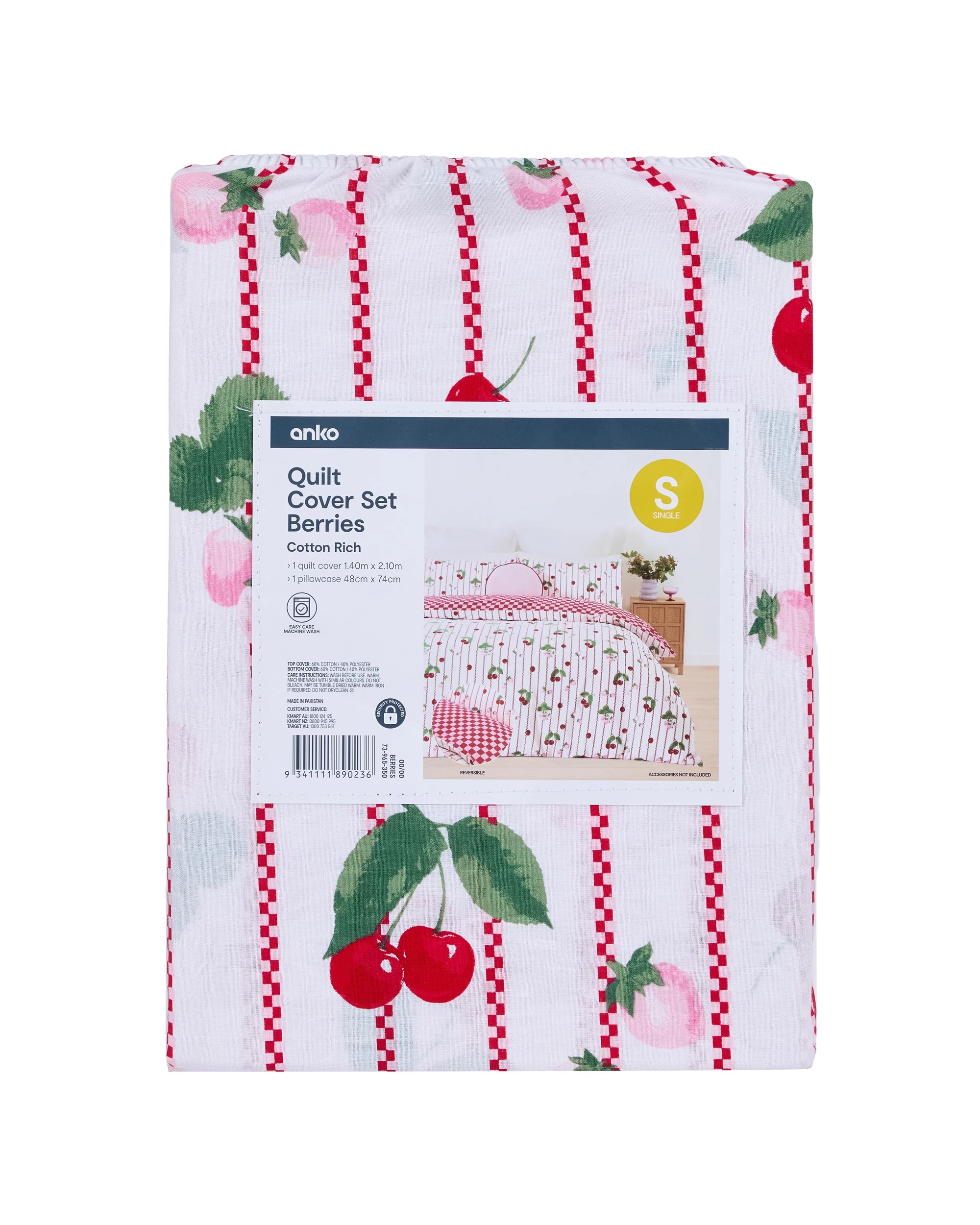 8 Berries Cotton Rich Reversible Quilt Cover Set - Single Bed, 8 of 8