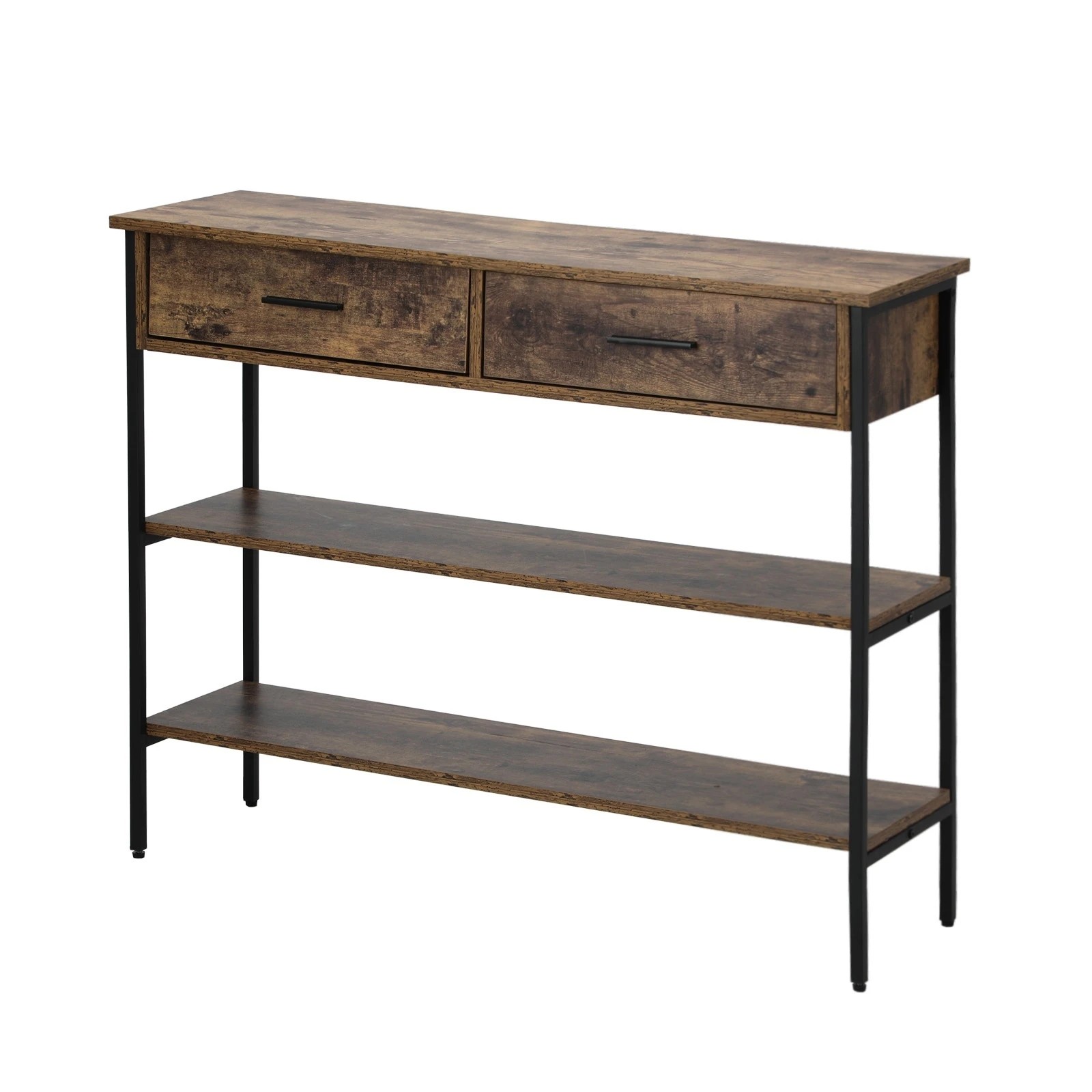 1 Oikiture 3-tier Console Table Wood Sofa Table With 2 Drawers Hall Side Entry
 - Natural, 1 of 10