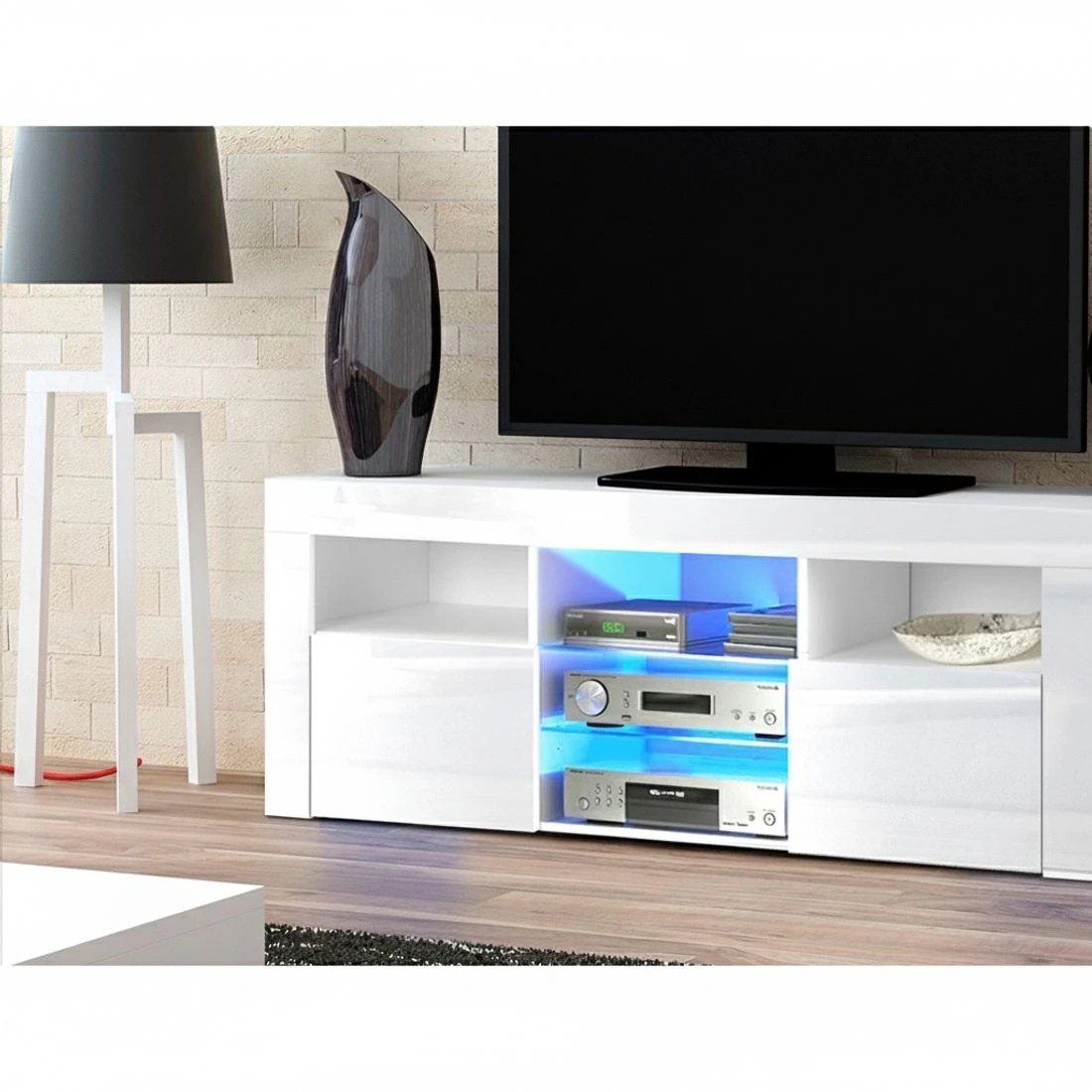 7 Artiss Entertainment Unit TV Cabinet LED 145cm Angus - White, 7 of 9