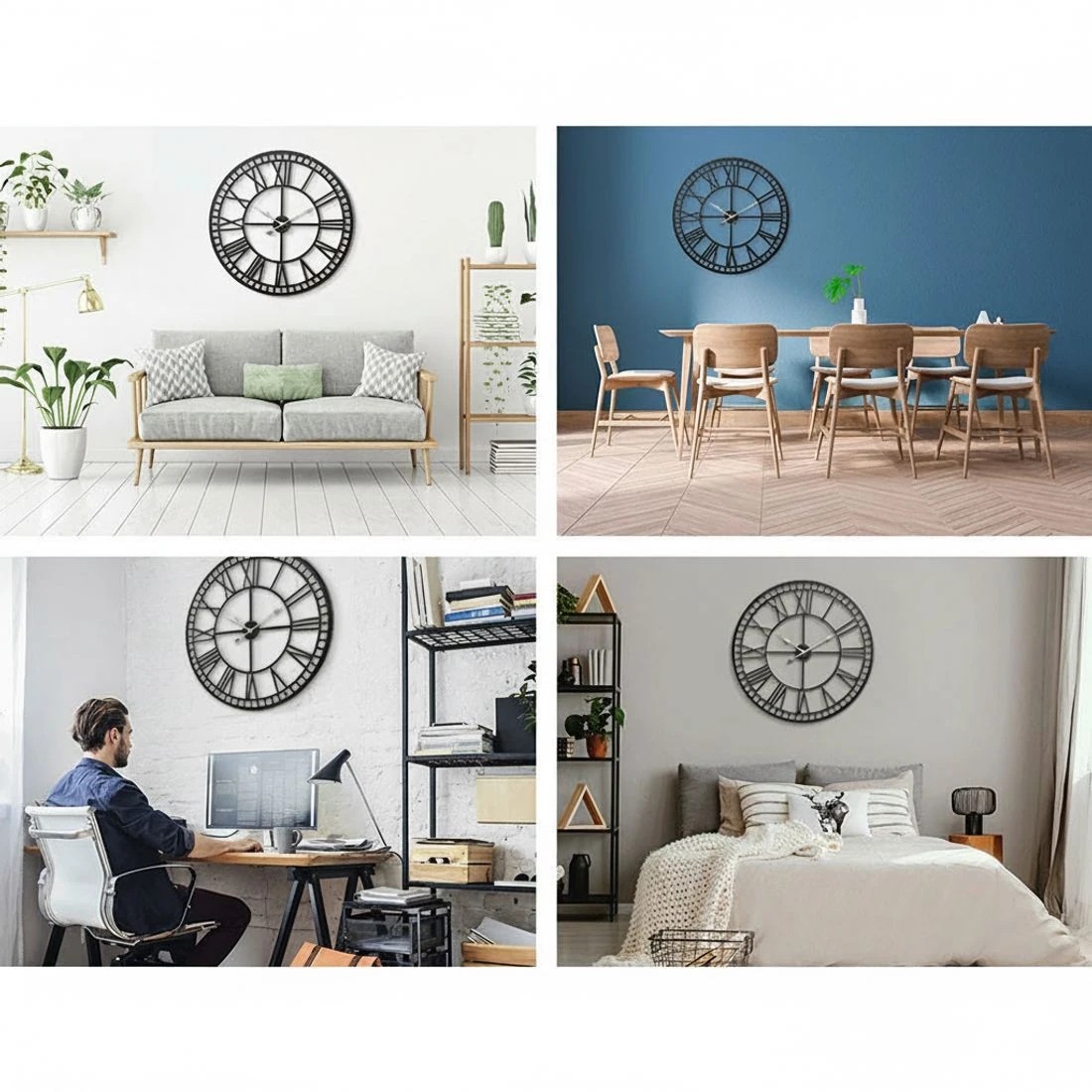 4 Artiss 80cm Wall Clock Large Roman Numerals Metal - Black, 4 of 5