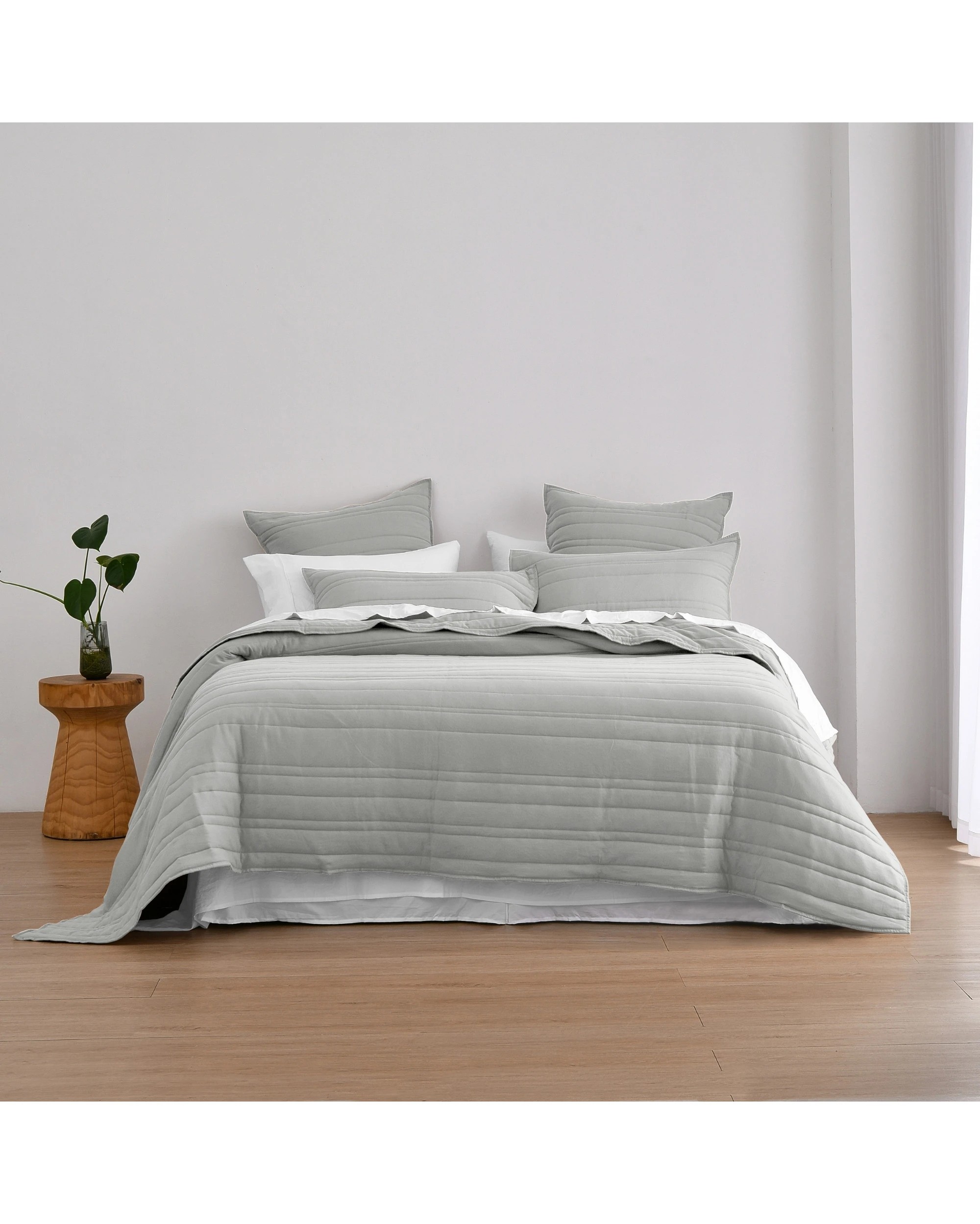 5 Dreamaker Superfine Washed Microfibre Stripe Quilted Coverlet Set - Super King Bed - Dove Grey, 5 of 7