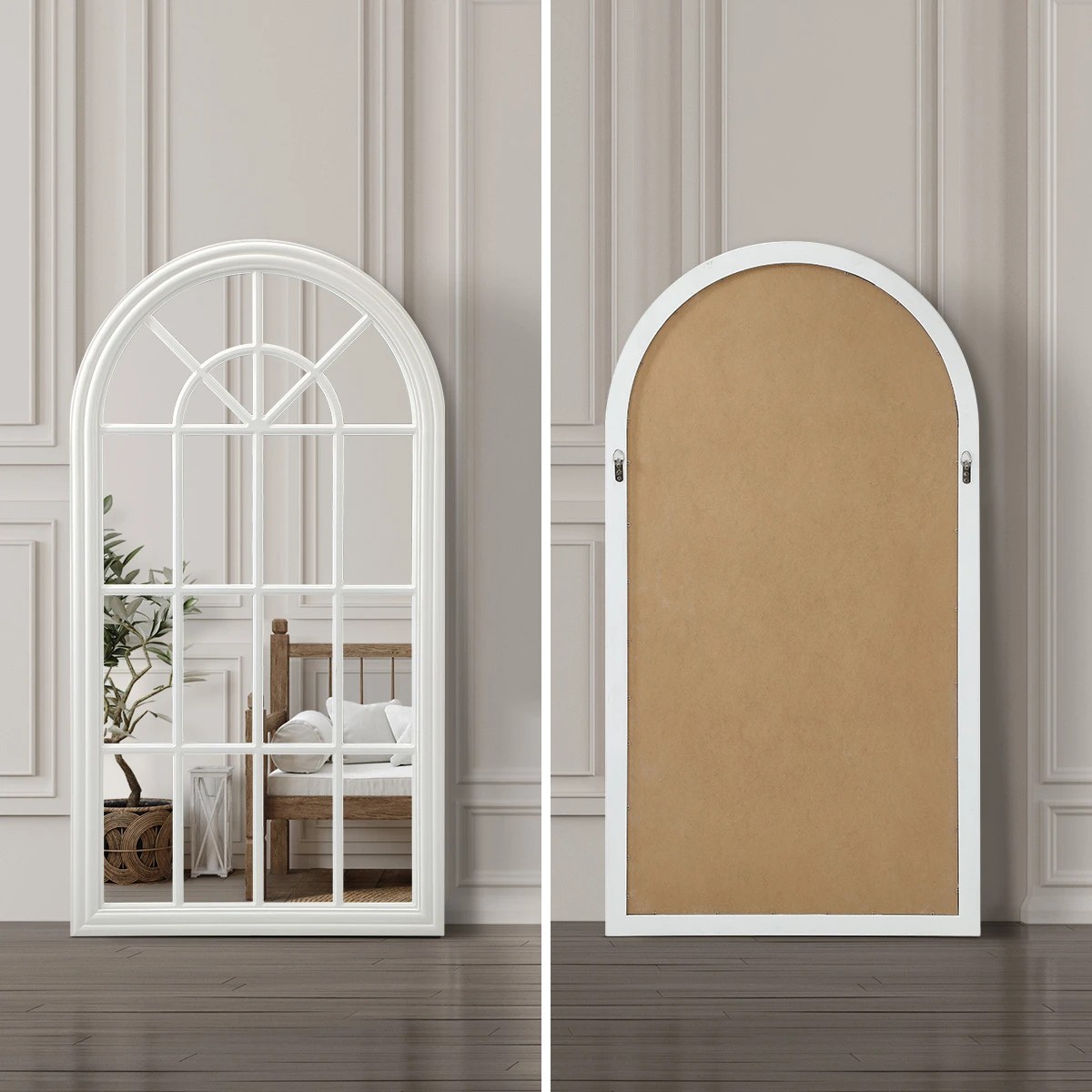 4 Oikiture Window Mirror Arched Wall Mirrors Decor 76x51cm Wooden
 - White, 4 of 9