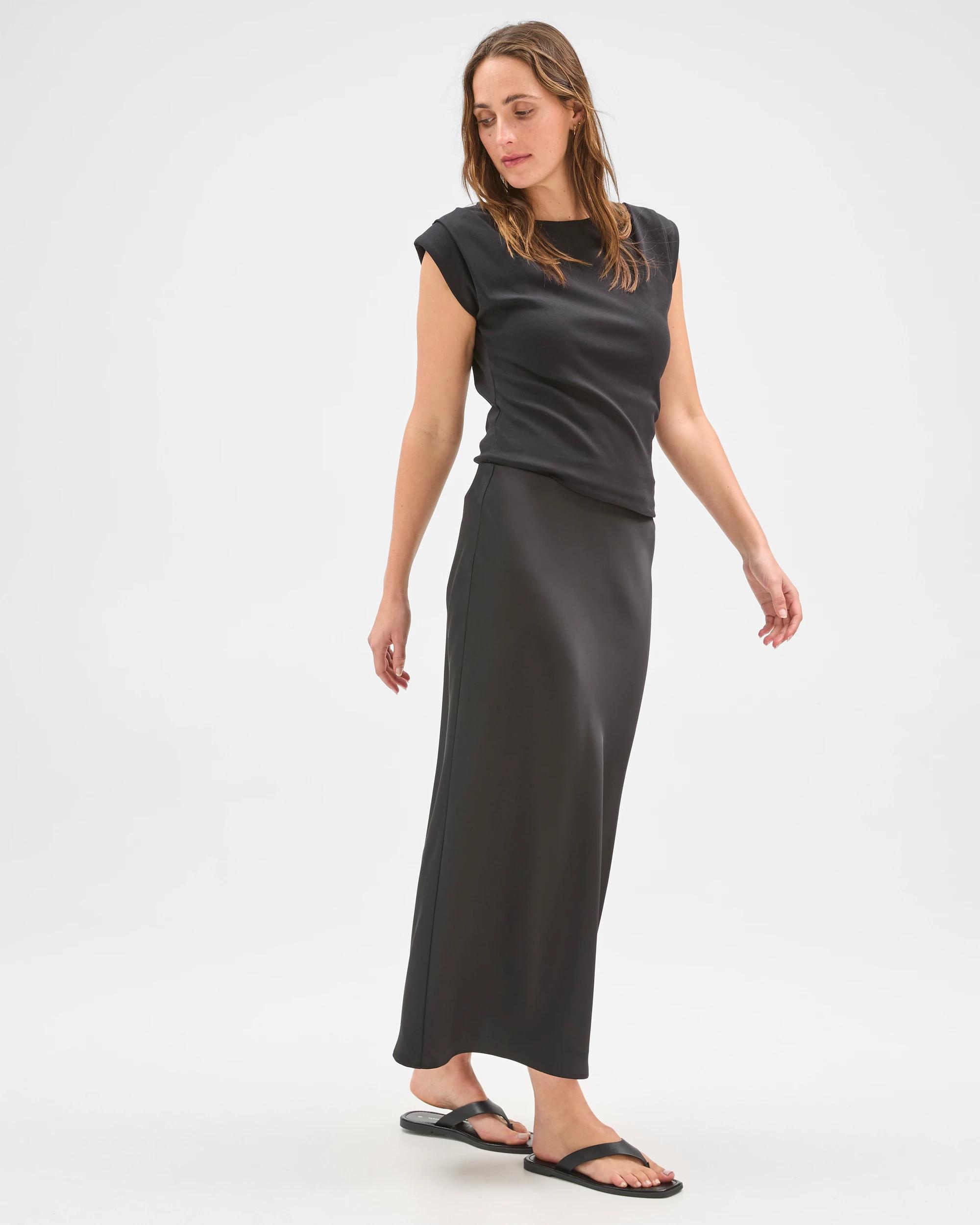 5 Preview Satin Bias Cut Midi Skirt BLACK, 5 of 7