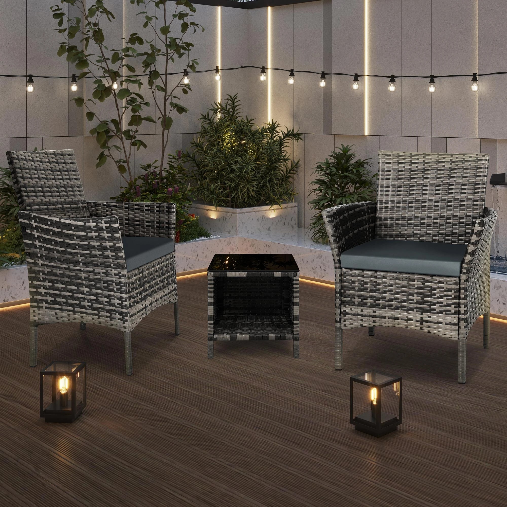 9 Alfordson Outdoor Furniture 3PCS Wicker Bistro Set Patio Chairs Table - Mixed Grey, 9 of 10