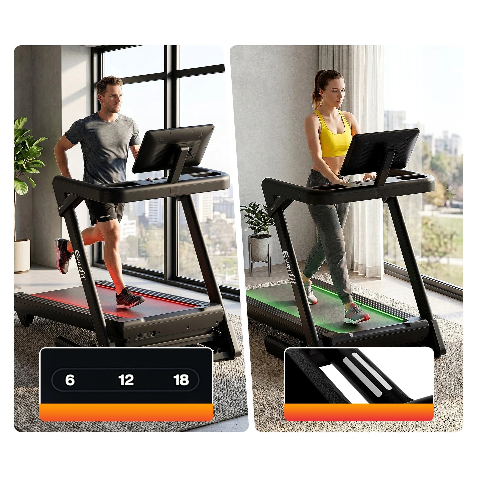 3 Everfit 3 in 1 Treadmill 30% Auto Incline Foldable Treadmills for Home with LED Lights 500mm Belt, 3 of 9