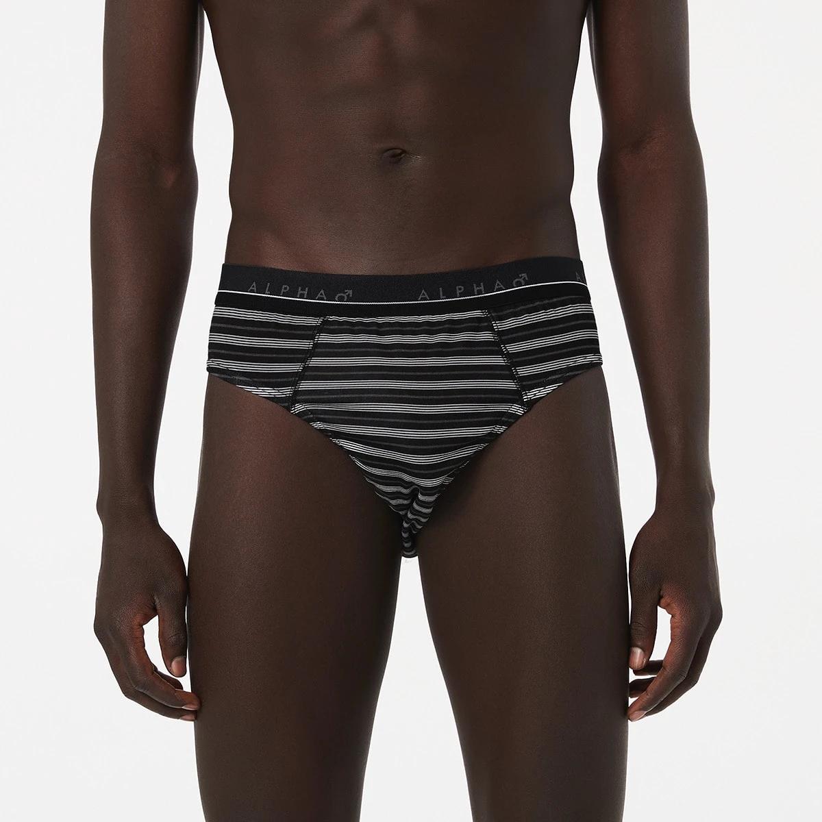 2 5 Pack Alpha Attached Elastic Hipster Briefs Blkgrystrp, 2 of 10