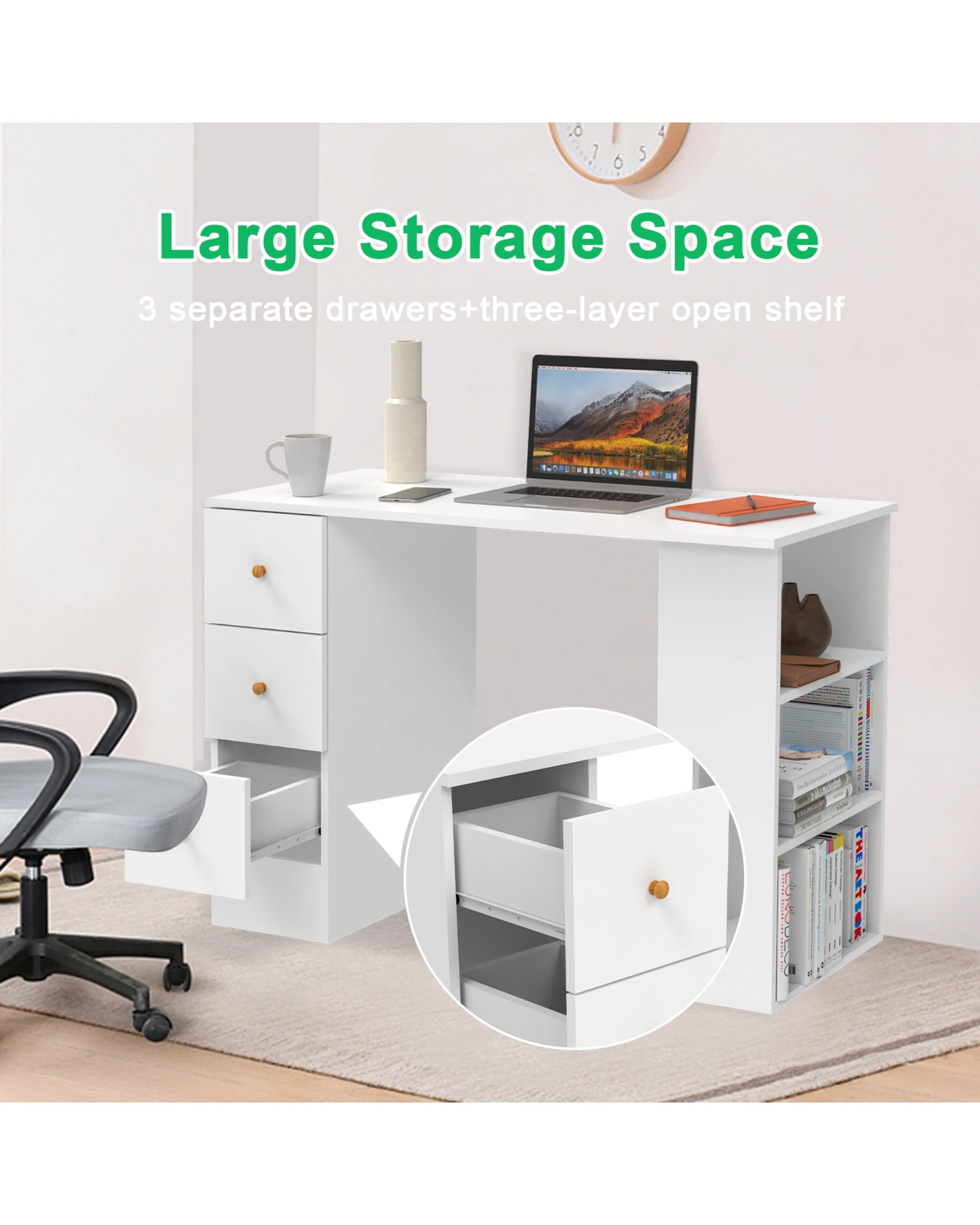 7 Advwin Computer Desk With Drawers Open Storage Shelf, 7 of 9