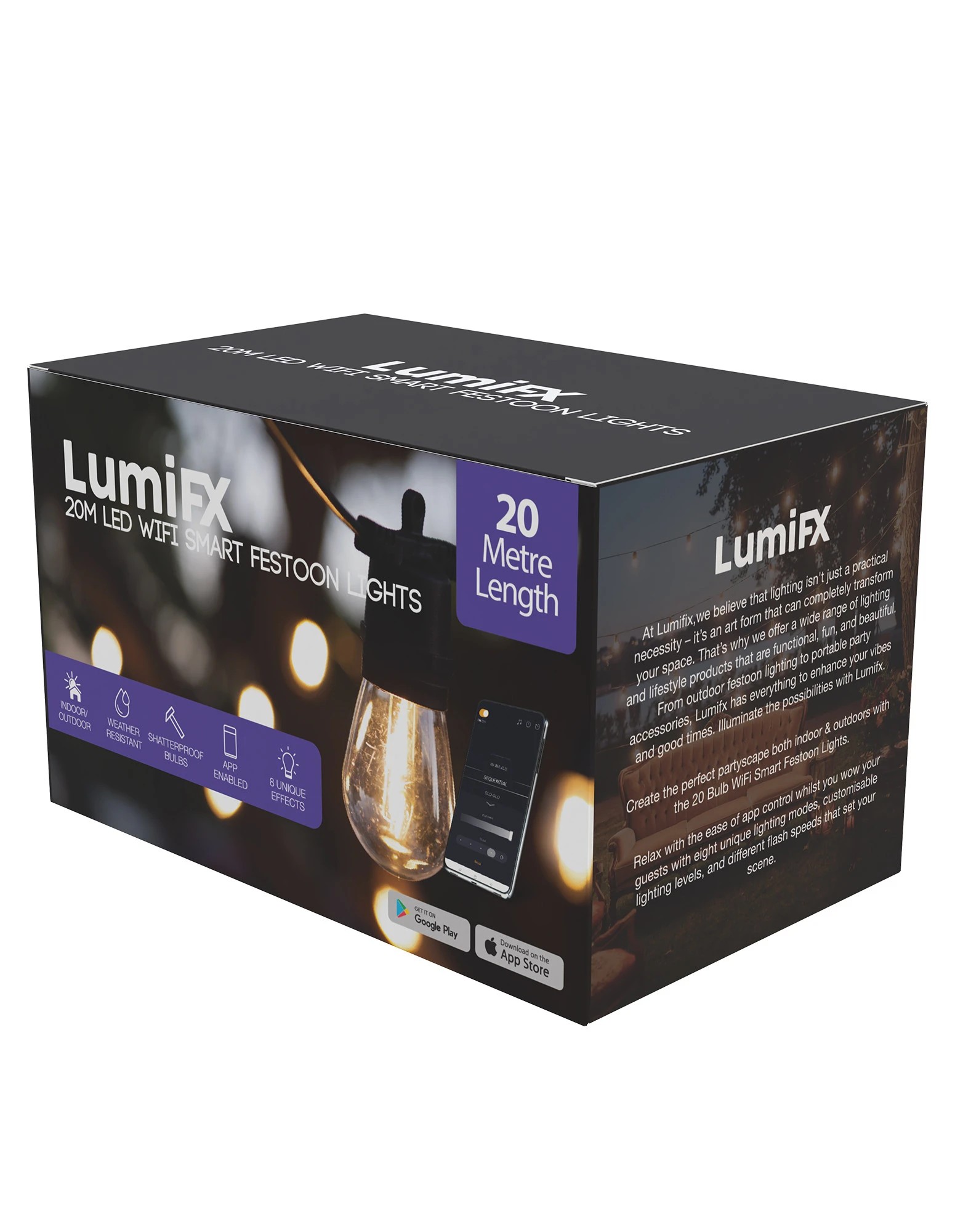 2 LumiFx 50 Bulb Wifi Smart Outdoor Festoon Lights - White, 2 of 9