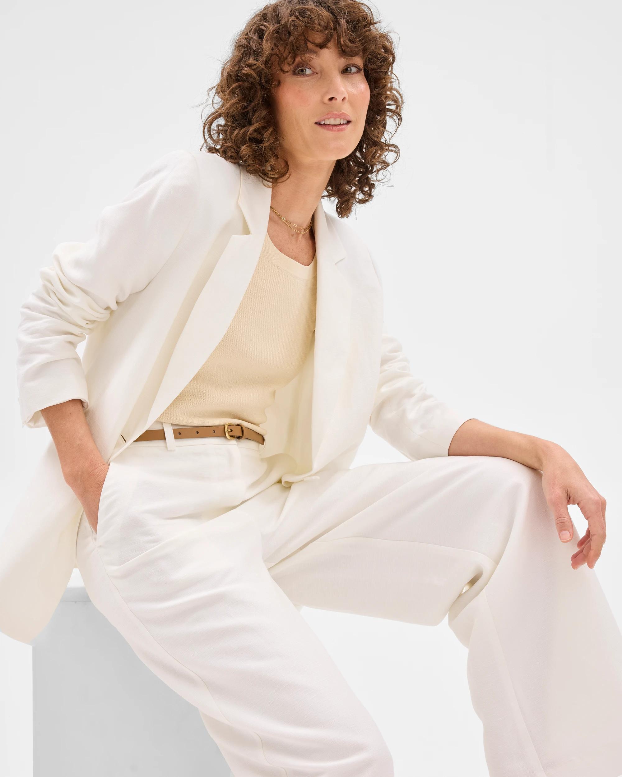 8 Linen Blend Single Breasted Blazer - Preview CLOUD DANCER, 8 of 8