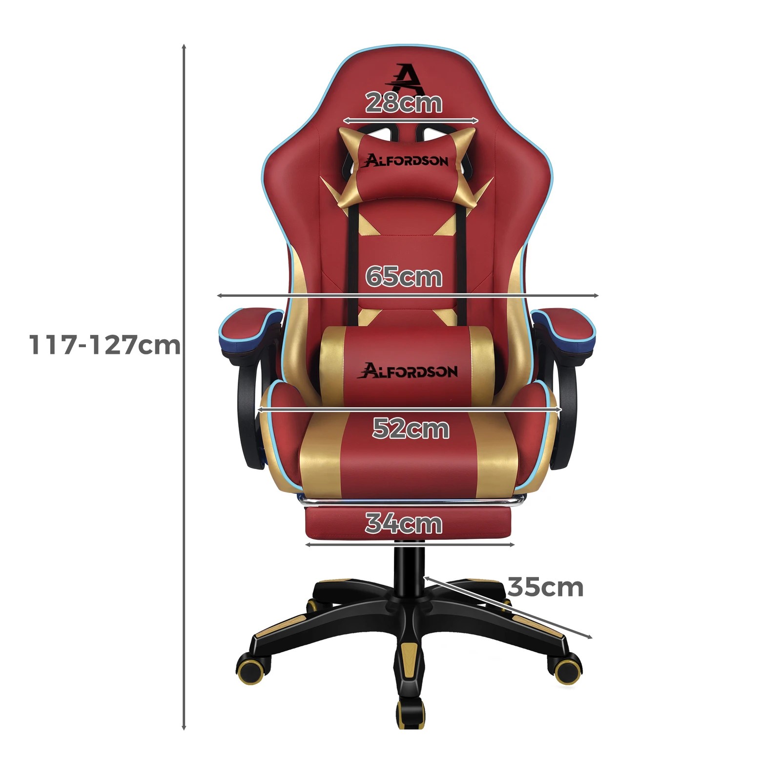 2 Alfordson Gaming Office Chair Racing Massage Computer Seat Footrest Leather - Red, 2 of 10