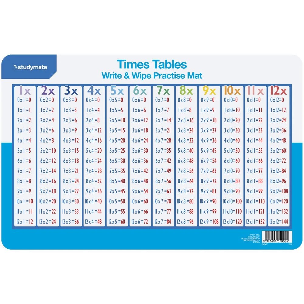 2 Studymate Times Tables Write & Wipe Practise Mat, 2 of 3