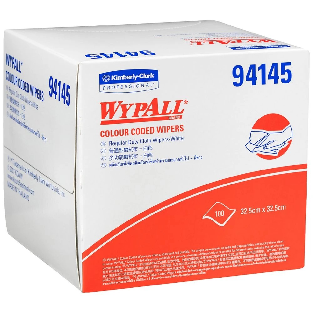 1 WypAll Colour Coded Regular Duty Cloths White 100 Pack, 1 of 3