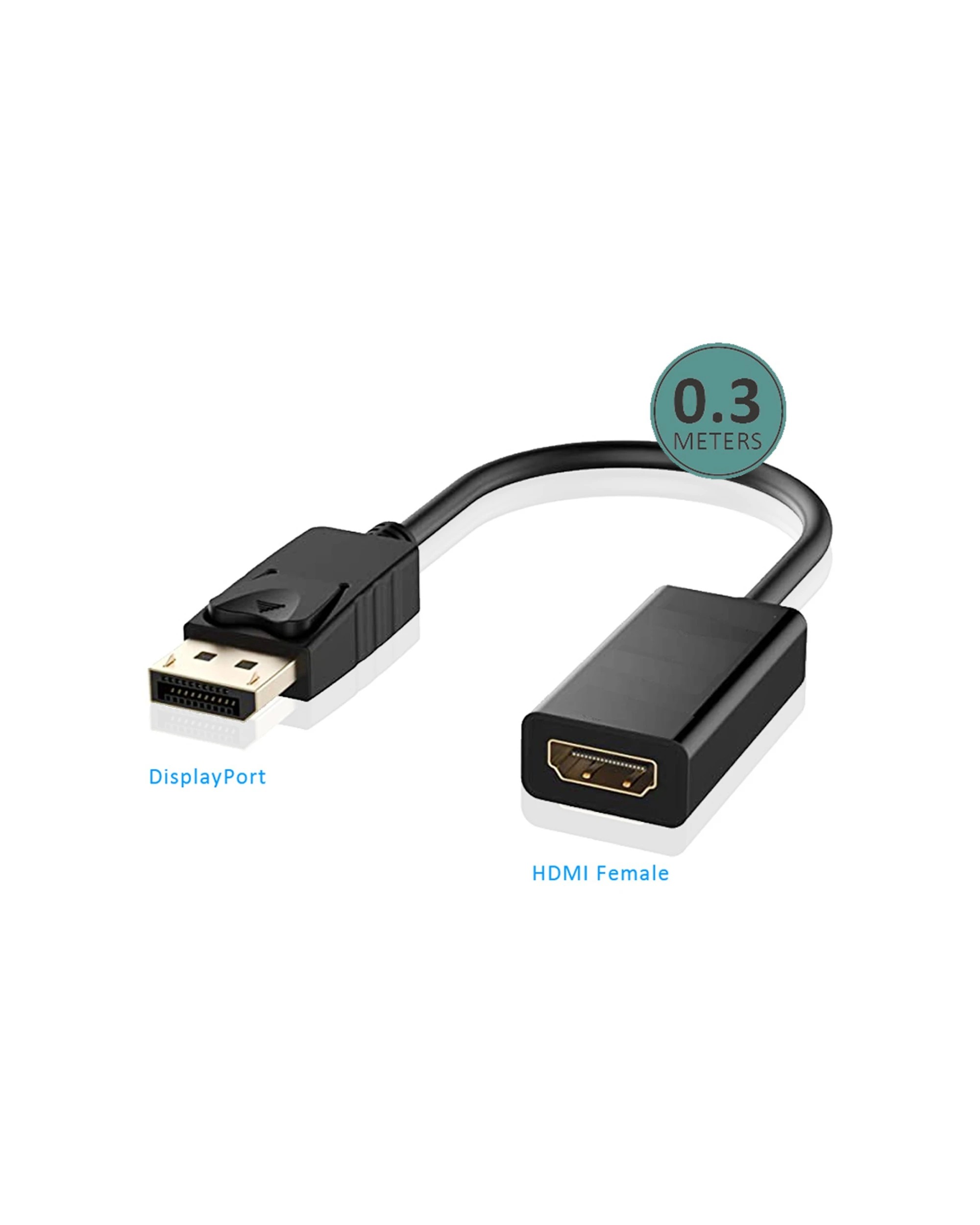 2 Sansai Displayport To HDMI Male To Female Monitor TV Display Cable Adaptor 30cm - Plain, 2 of 2