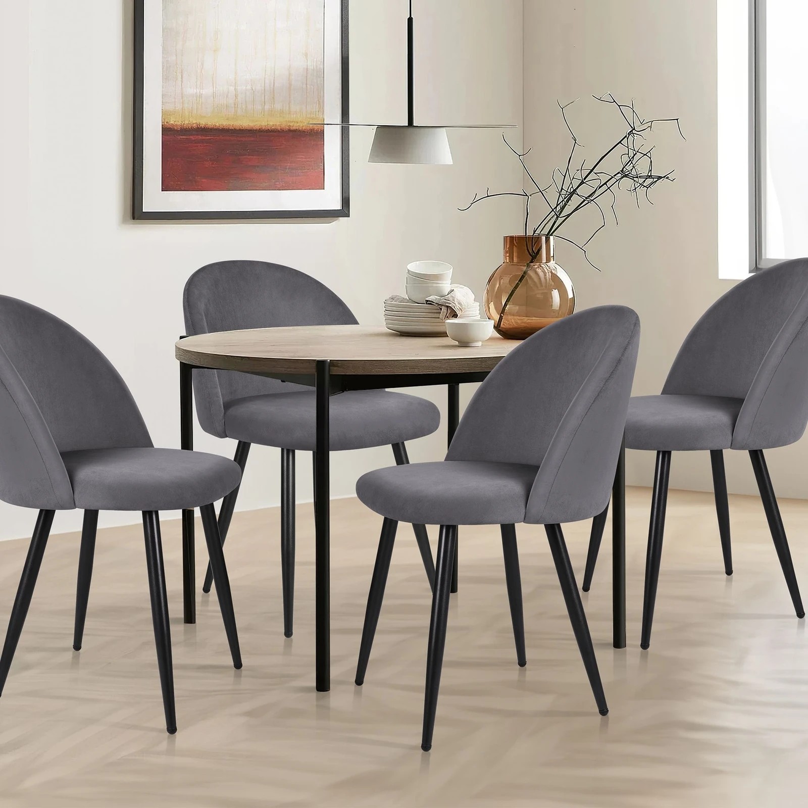 3 Alfordson 2x Dining Chairs Kitchen Accent Lounge Seat Metal Velvet - Grey, 3 of 9