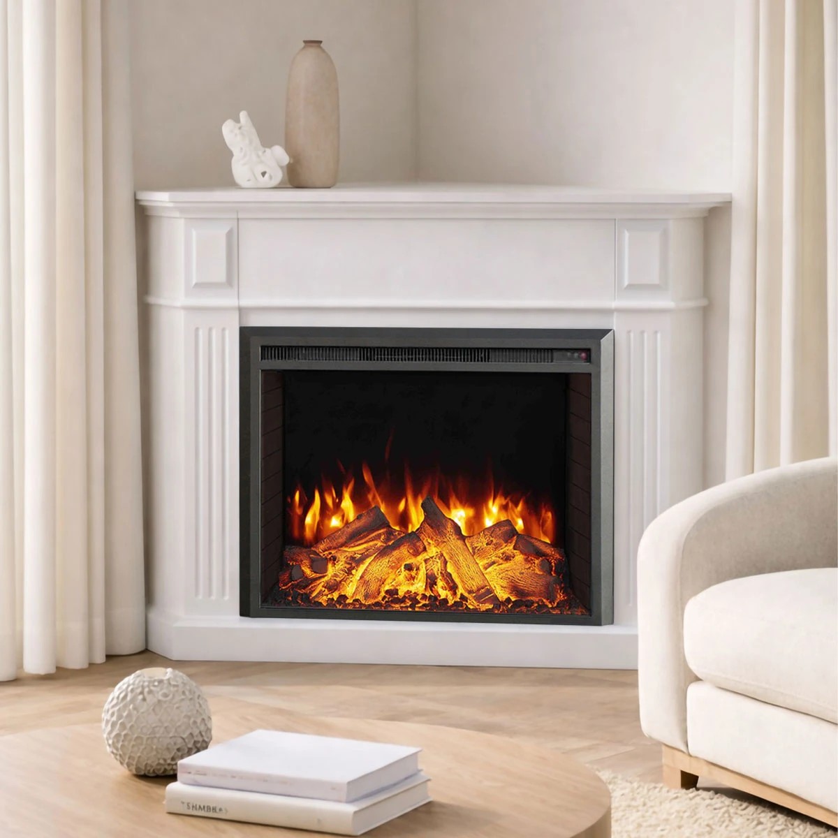 1 Moda Living Rene White Corner Mantel Electric Fireplace Suite with Starlight Insert - White, 1 of 4
