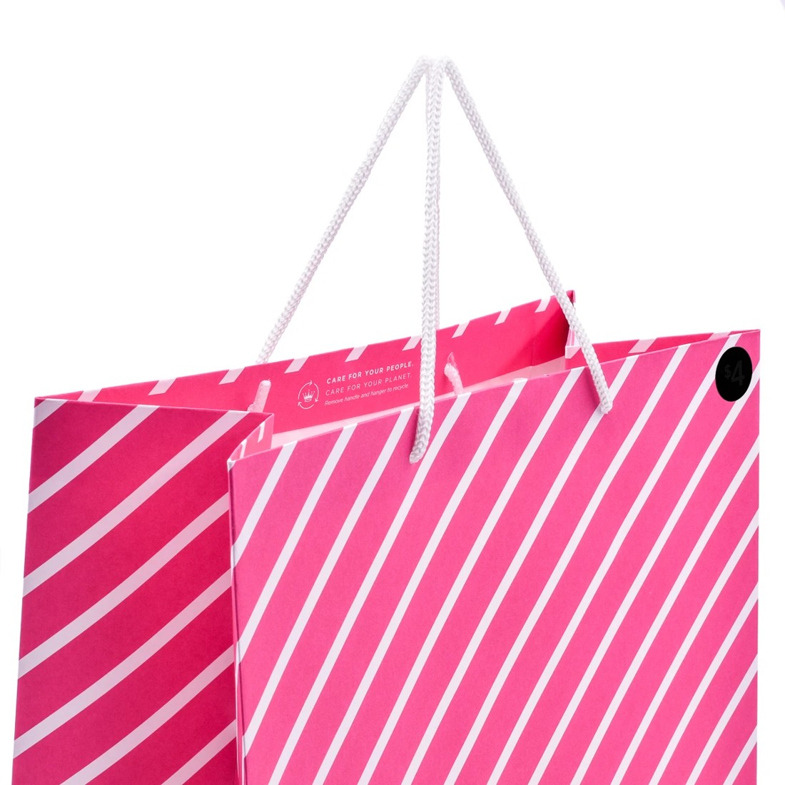 3 Hallmark Pink Diagonal White Stripe Gift Bag - Large, 3 of 3