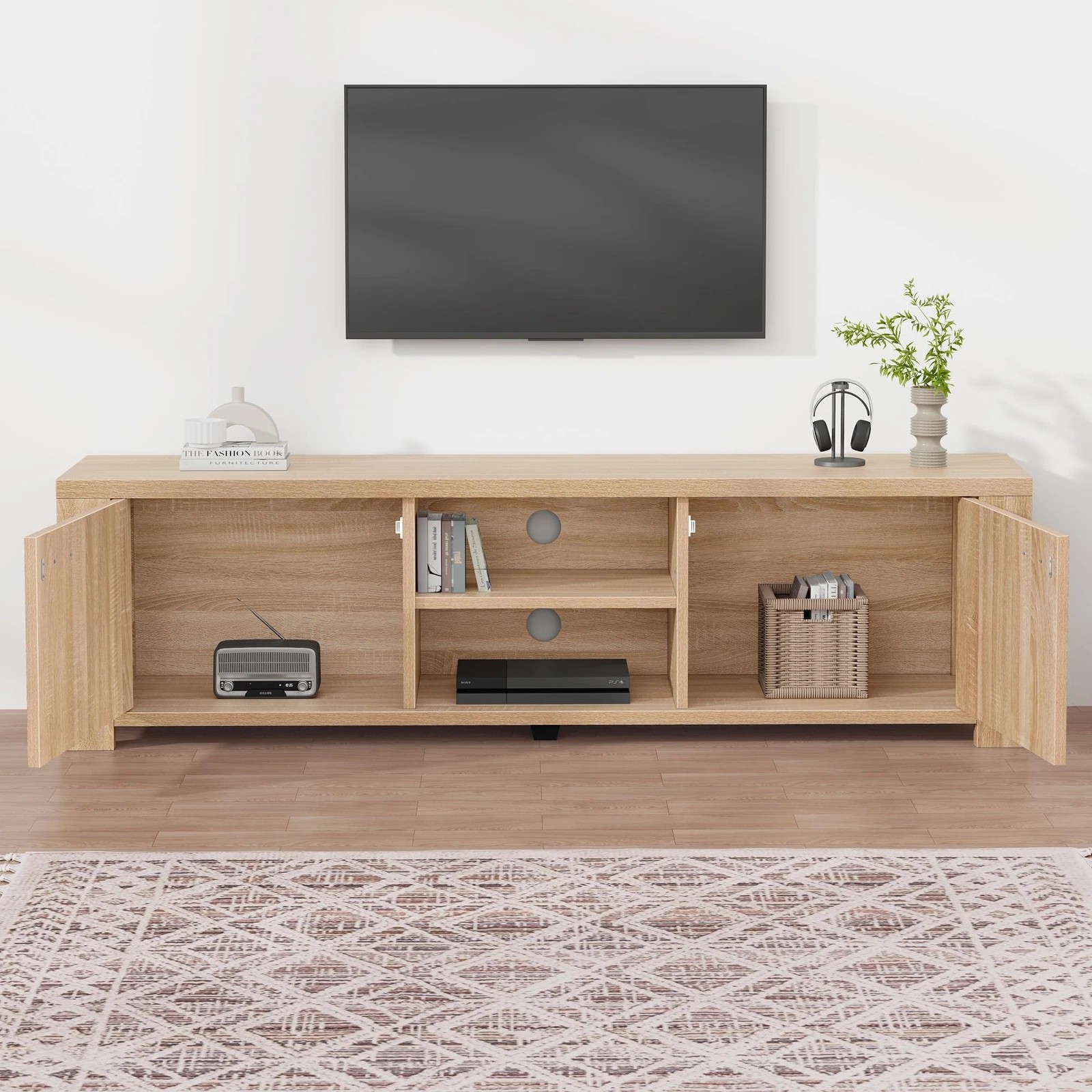 8 Alfordson TV Cabinet Entertainment Unit Stand Storage Shelf 160cm - Wood, 8 of 10