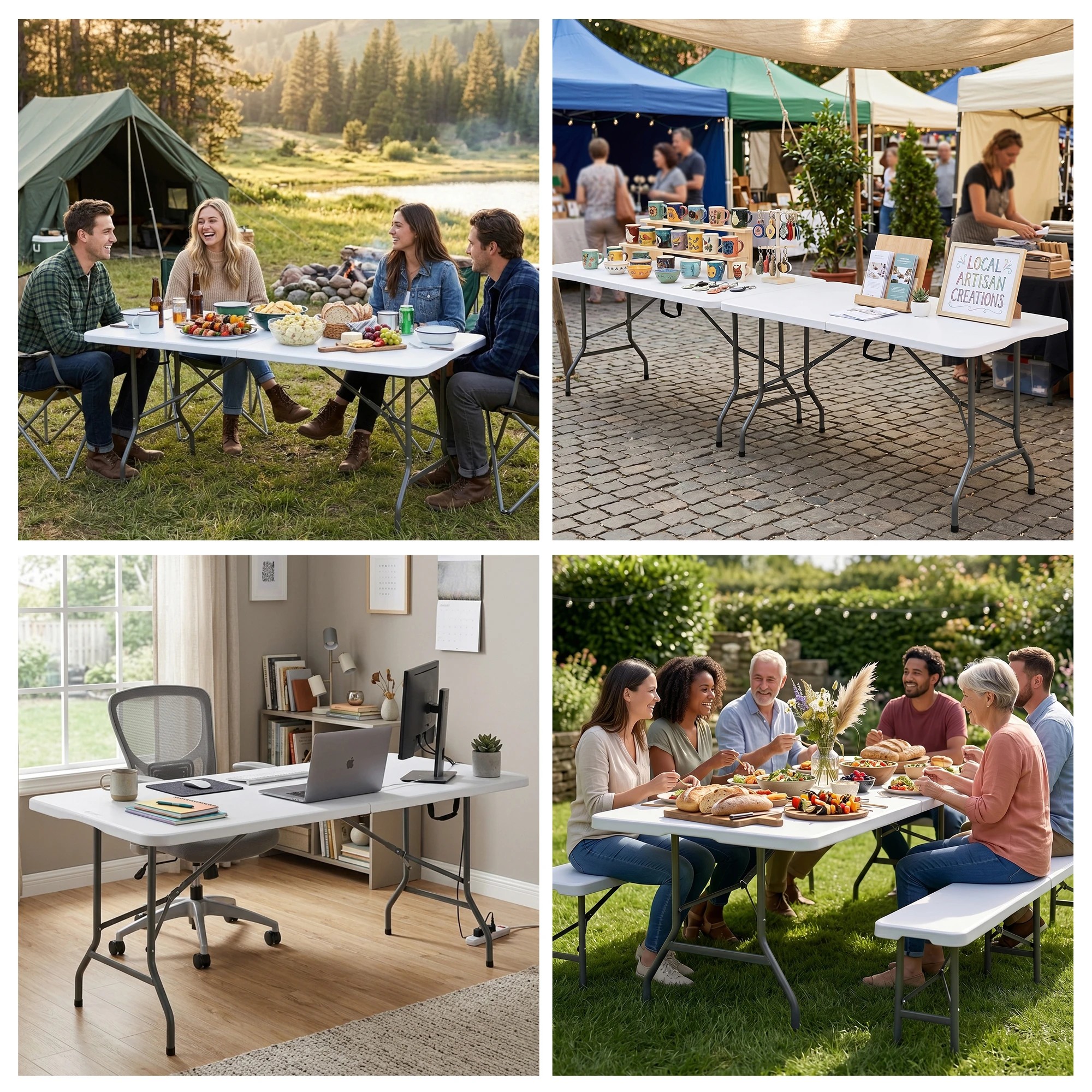 9 Gardeon 180cm Folding Table Portable Fold-in-Half with Handle Camping Picnic - White, 9 of 9