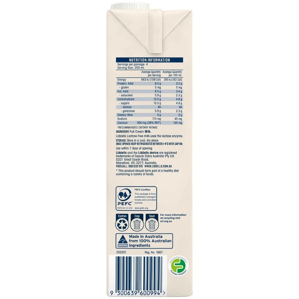 4 Liddells Lactose-free UHT Milk 1L, 4 of 5
