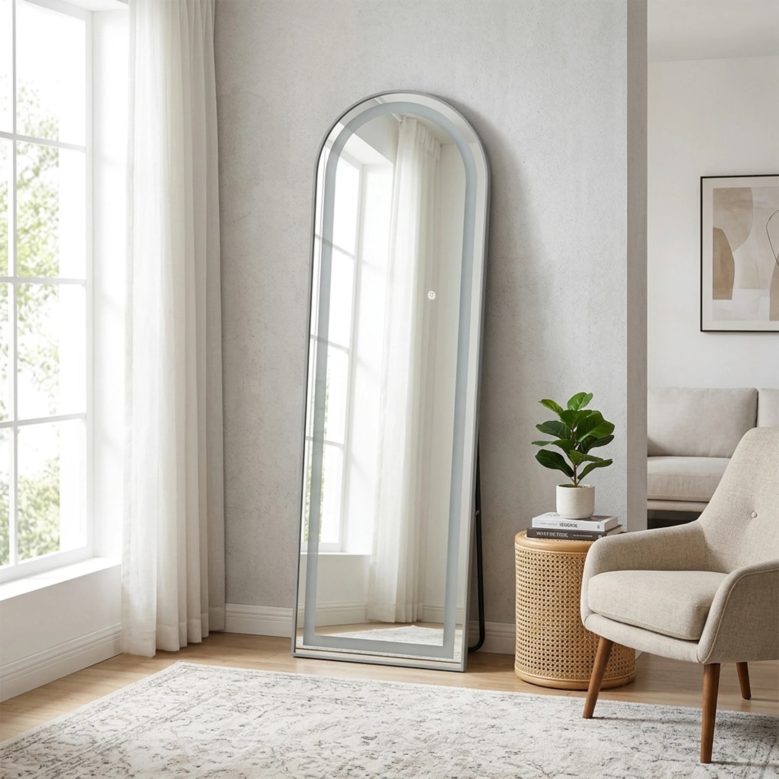 7 Advwin Arched Full Length Floor Mirror with LED Lights 160x50cm Wall Mounted, 7 of 10