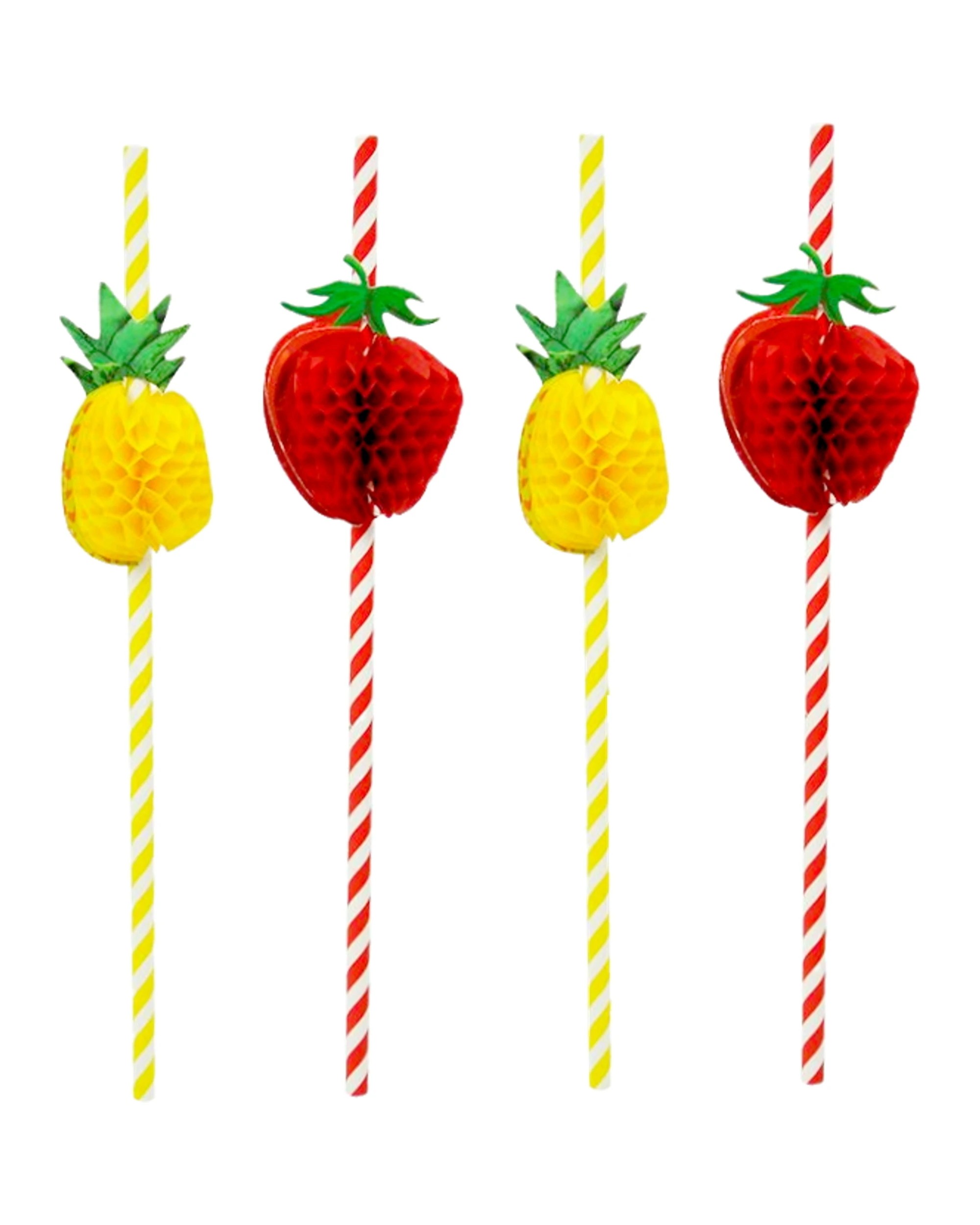 1 Party Maker Pineapple & Strawberry Striped Paper Straws Pack of 10 - Multi, 1 of 1