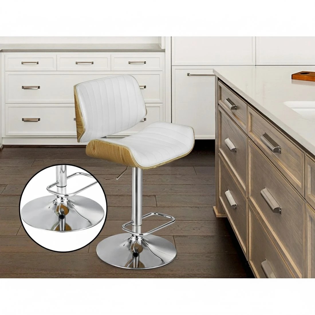 4 Artiss 2x Bar Stools Adjustable Leather Chairs - White, 4 of 5