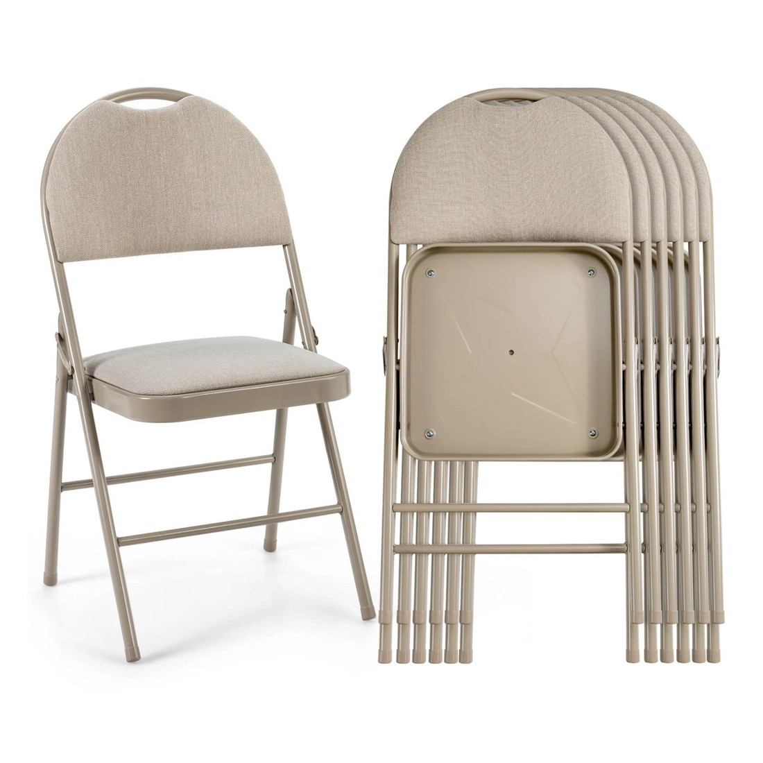 1 Costway 6x Folding Dining Chairs Portable Side Kitchen Chairs - Beige, 1 of 10