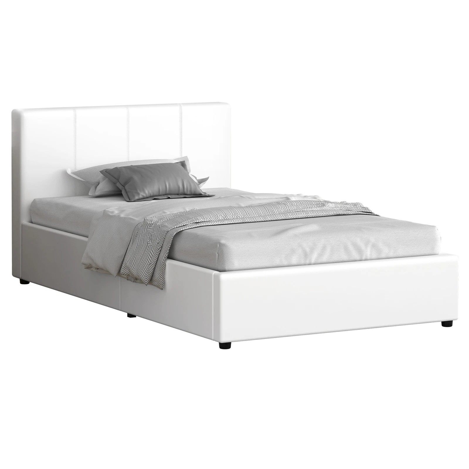 1 Alfordson Bed Frame Single Size Gas Lift Storage Base Leather Tricia - White, 1 of 10
