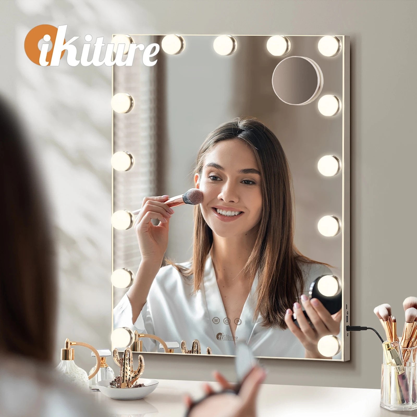 4 Oikiture Led Makeup Mirror Bluetooth Hollywood 61x43cm Vanity Wall Mirrors
 - White, 4 of 7