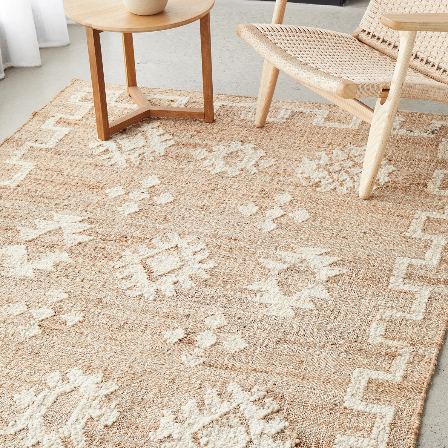 1 Common Ground Rugs Kalahari Carla 225x155cm - Medium Hand Woven Wool & Jute Floor Rug - Beige, 1 of 8