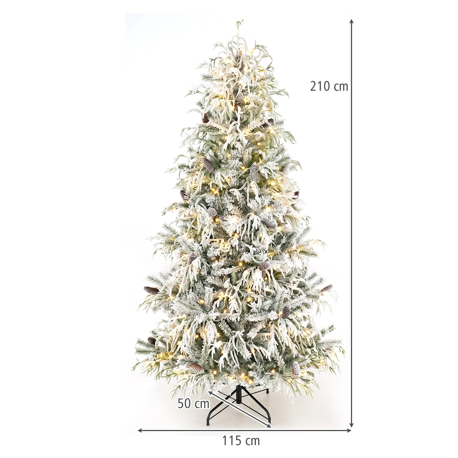 2 Costway 2.1M Flocked Christmas Tree w/35 Natural Pine Cones Pre-Lit Artificial Xmas Tree, 2 of 8