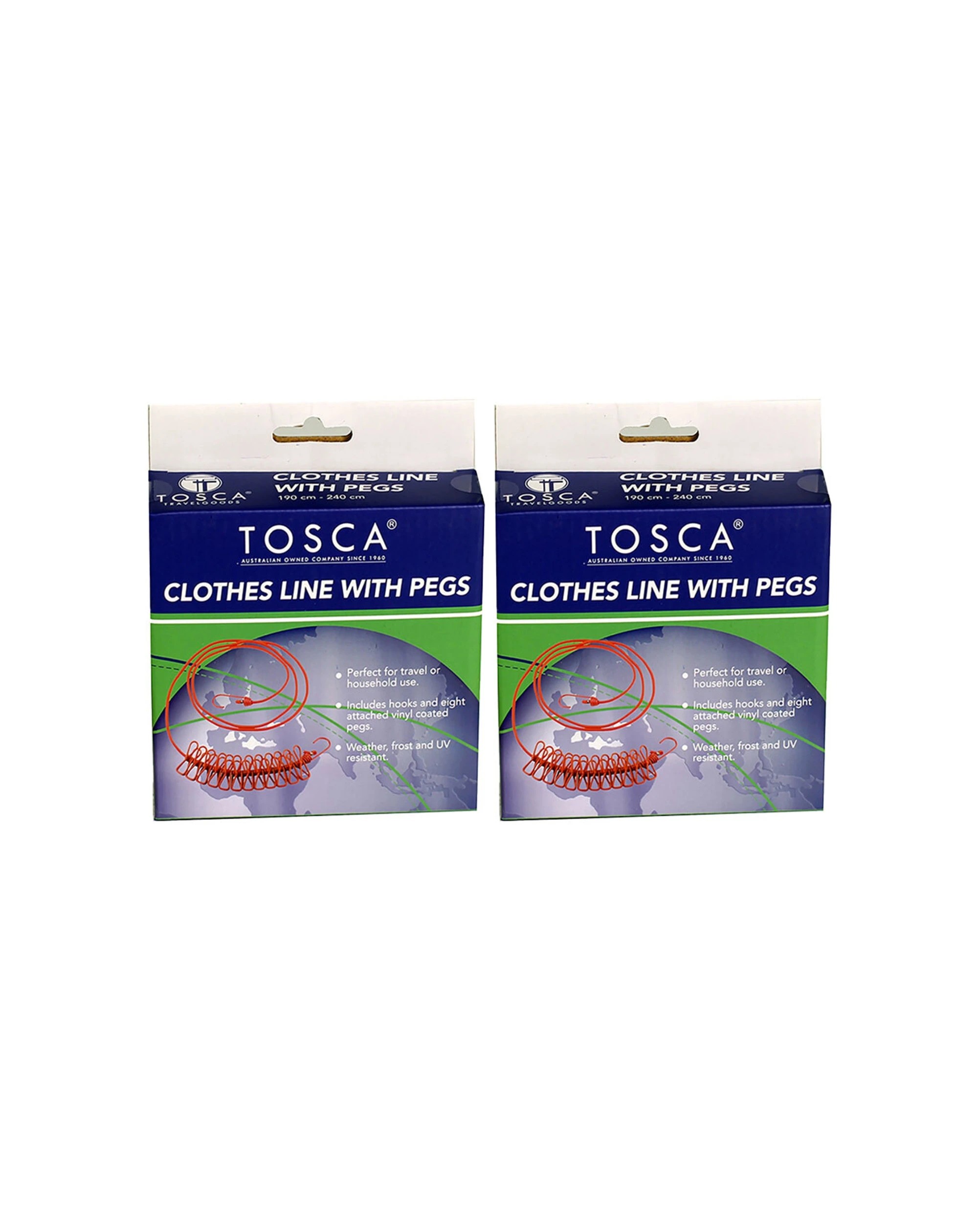 1 Tosca 2Pk Travel Portable 2M Elasticated Clothes Line With Pegs - Assorted, 1 of 1