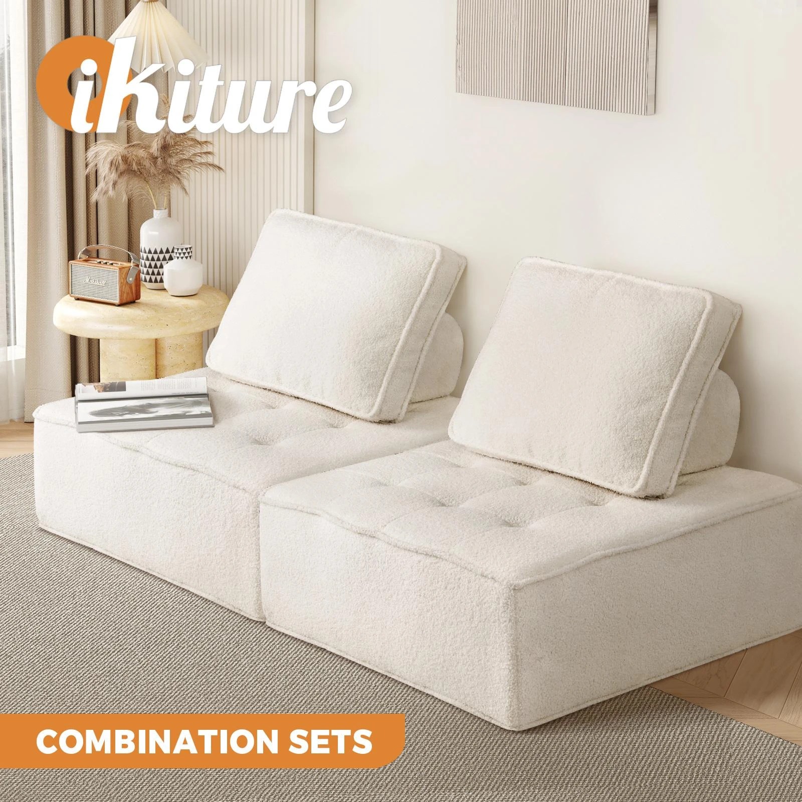 2 Oikiture 2pcs Modular Sofa Lounge Chair Armless Tofu Back Sherpa
 - White, 2 of 10