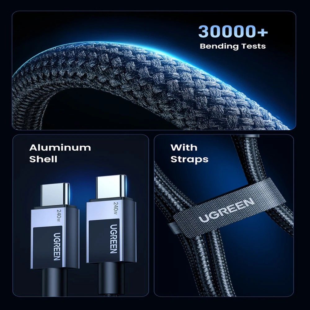 4 UGREEN USB-C to USB-C 5A/240W Braided Cable 1M Space Grey, 4 of 7
