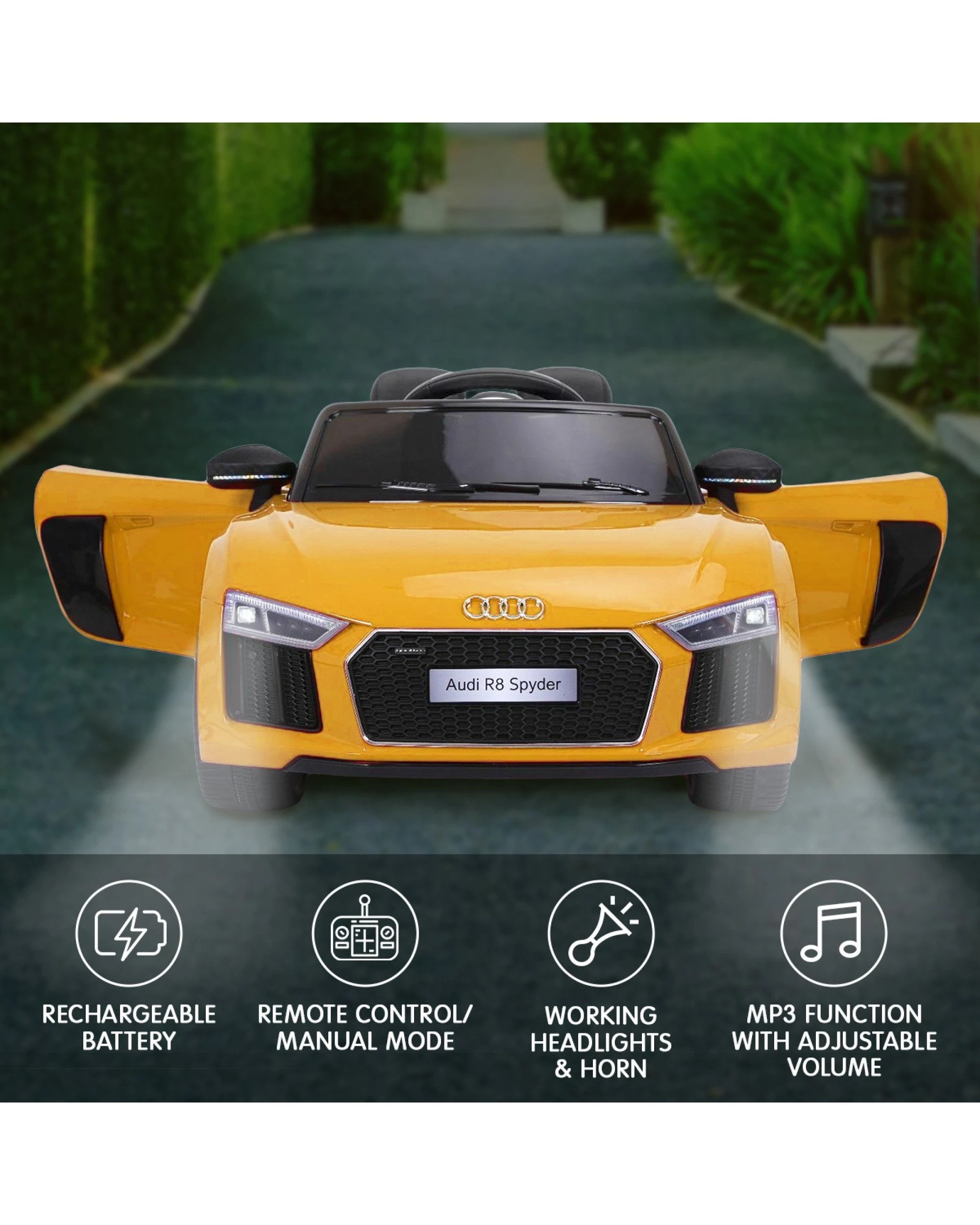 3 Kahuna R8 Spyder Audi Licensed Kids Electric Ride On Car Yellow, 3 of 9