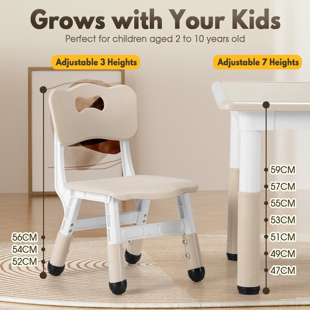 4 PlayPals Kids Table Chairs Set with Graffiti Desktop Height Adjustable - Beige, 4 of 4