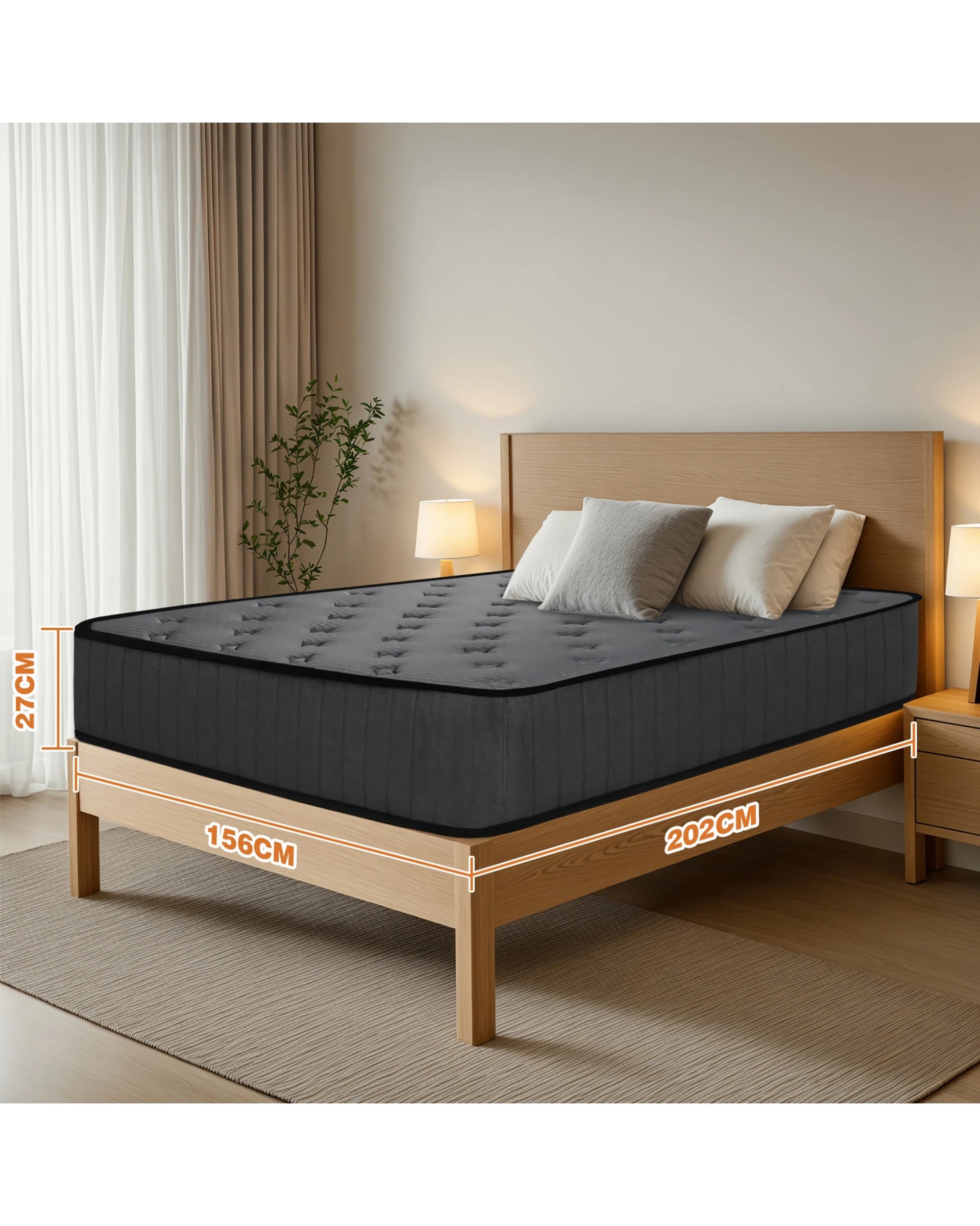 3 Advwin Mattress Queen Medium Firm Bed Top Pocket Spring 27cm - Grey, 3 of 4