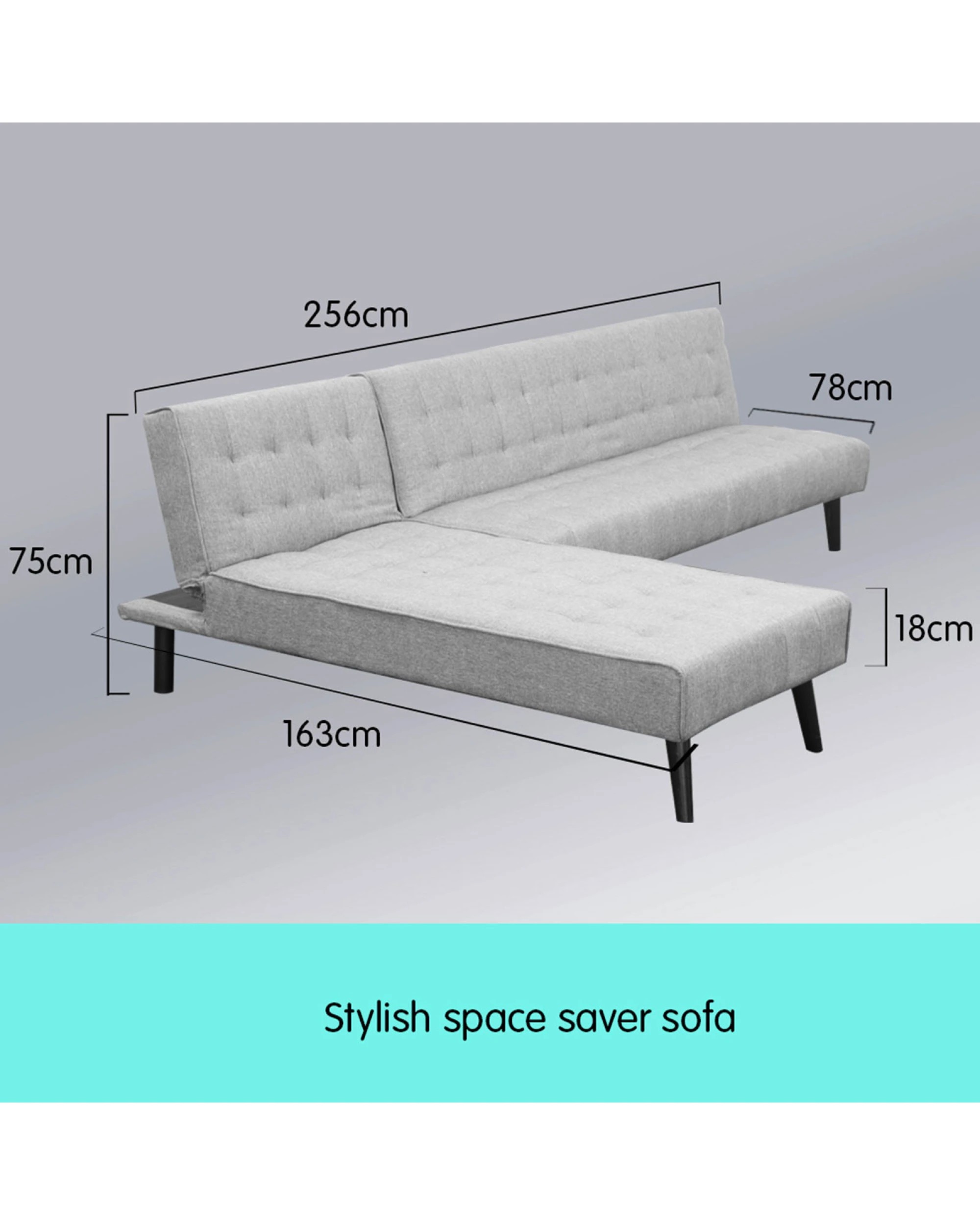 3 Sarantino 3-seater Corner Wood Sofa Bed Lounge Chaise Sofa Light Grey, 3 of 5