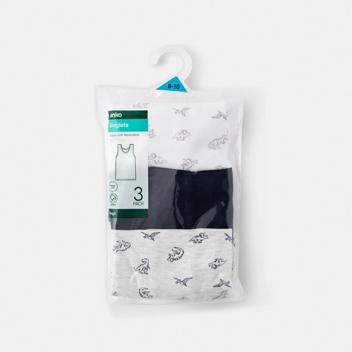 6 3 Pack Super Soft Singlets Blu Dino, 6 of 6