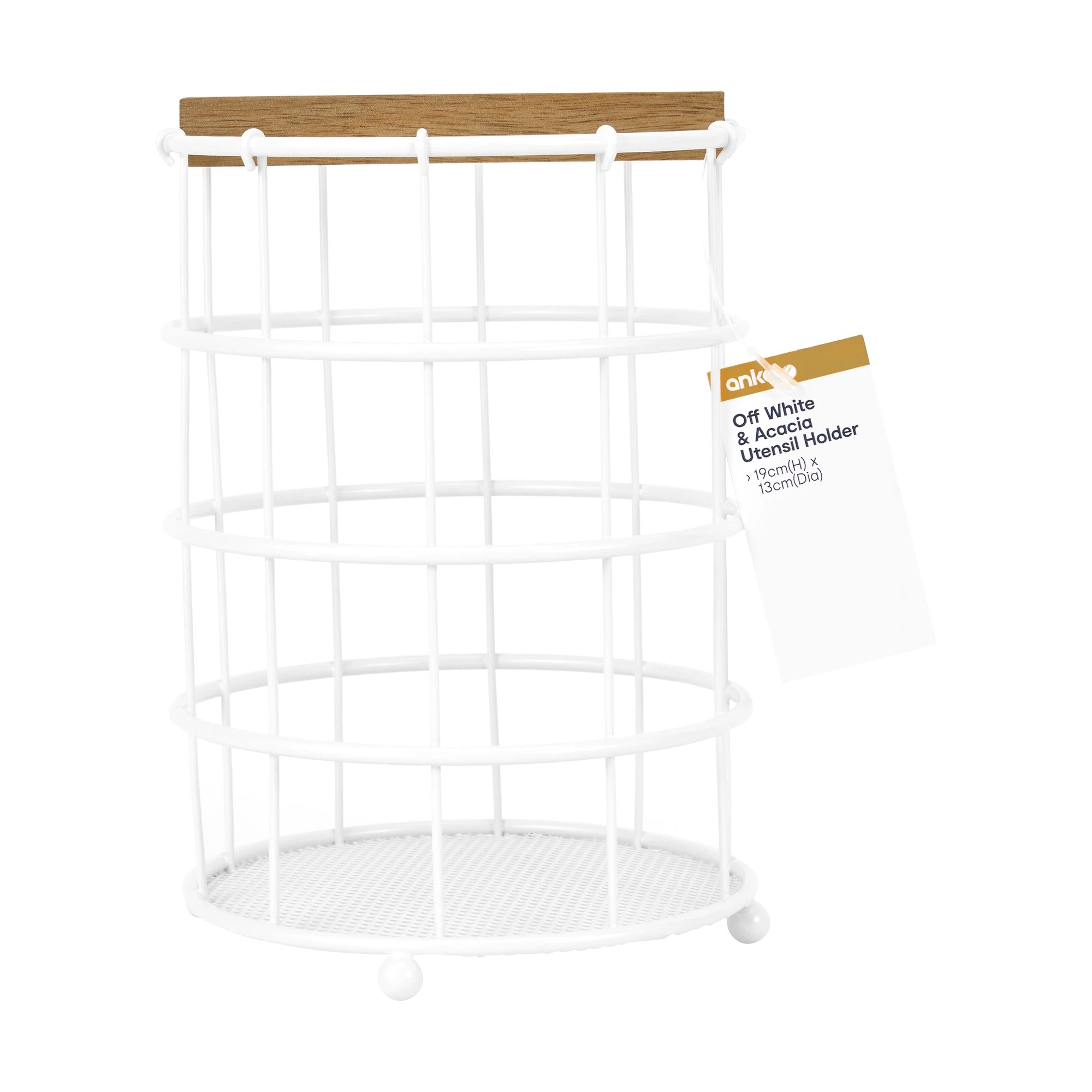 6 Off White and Acacia Utensil Holder, 6 of 6